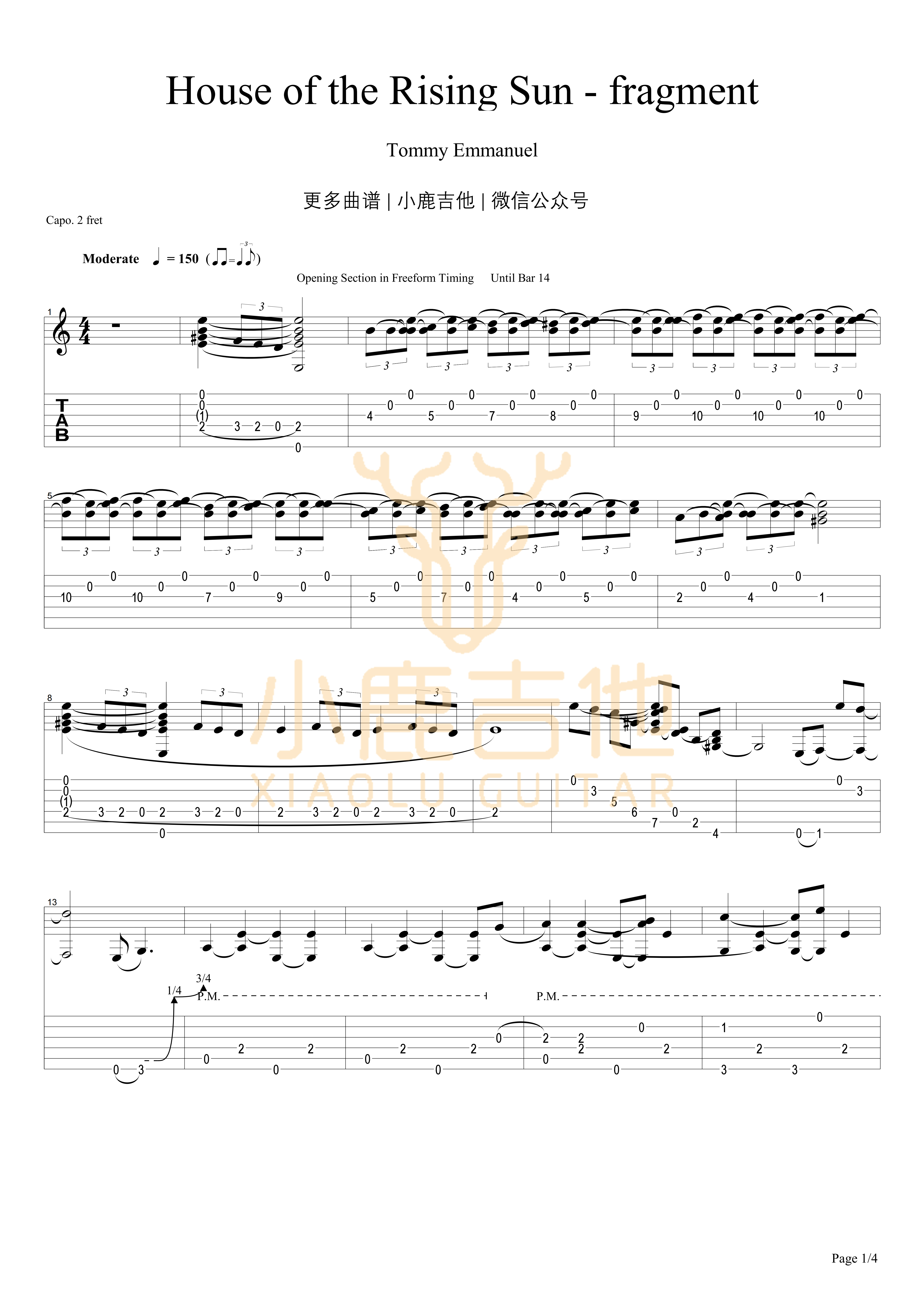 House Of The Rising Sun-fragment吉他谱_TommyEmmanuel_HouseOfTheRisingSun-_小鹿吉他