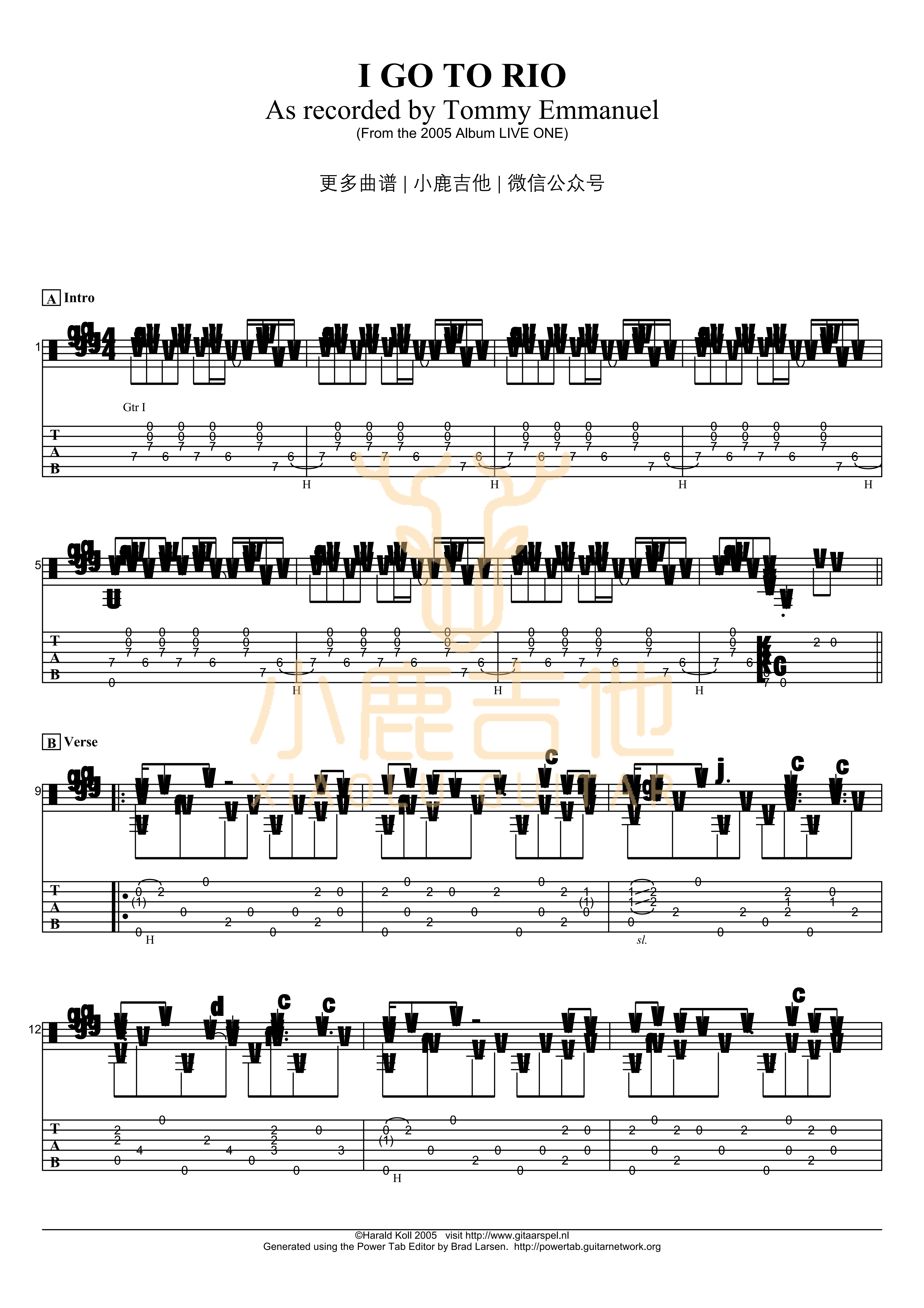 I Go To Rio吉他谱_TommyEmmanuel_IGoToRio_小鹿吉他 