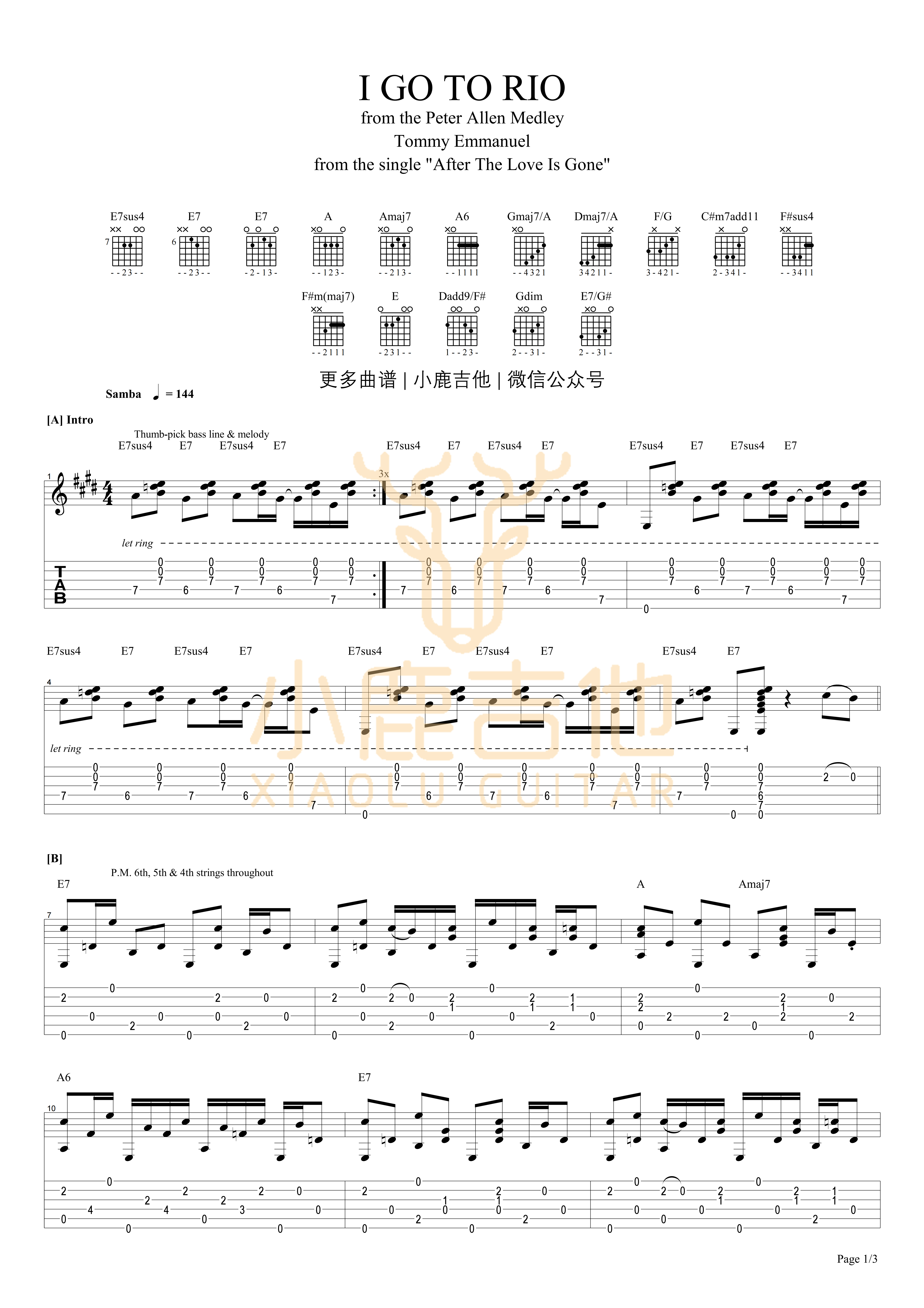 I Go To Rio吉他谱_TommyEmmanuel_IGoToRio_小鹿吉他