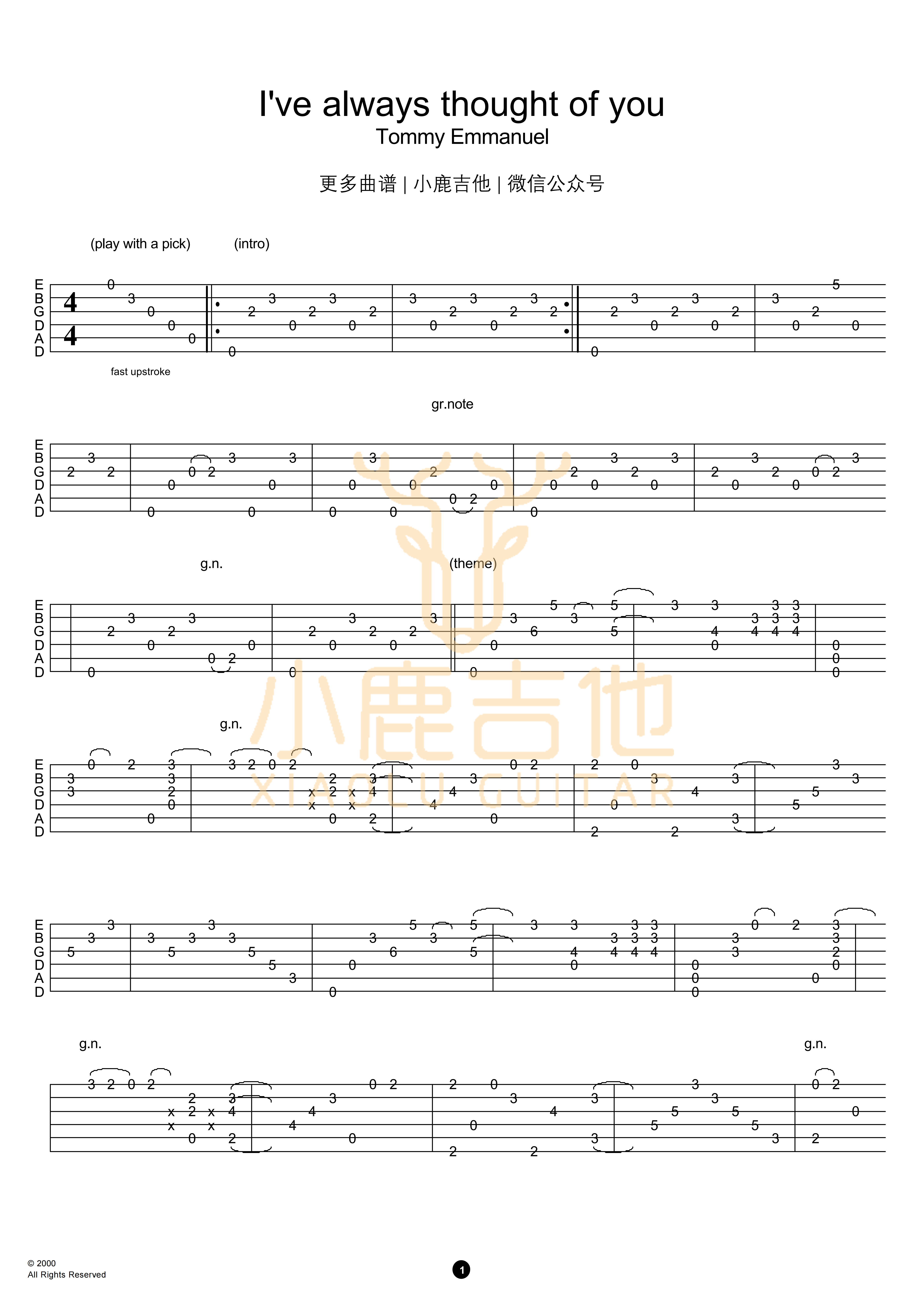 I Have Always Thought Of You吉他谱_TommyEmmanuel_IHaveAlwaysThoughtOf_小鹿吉他
