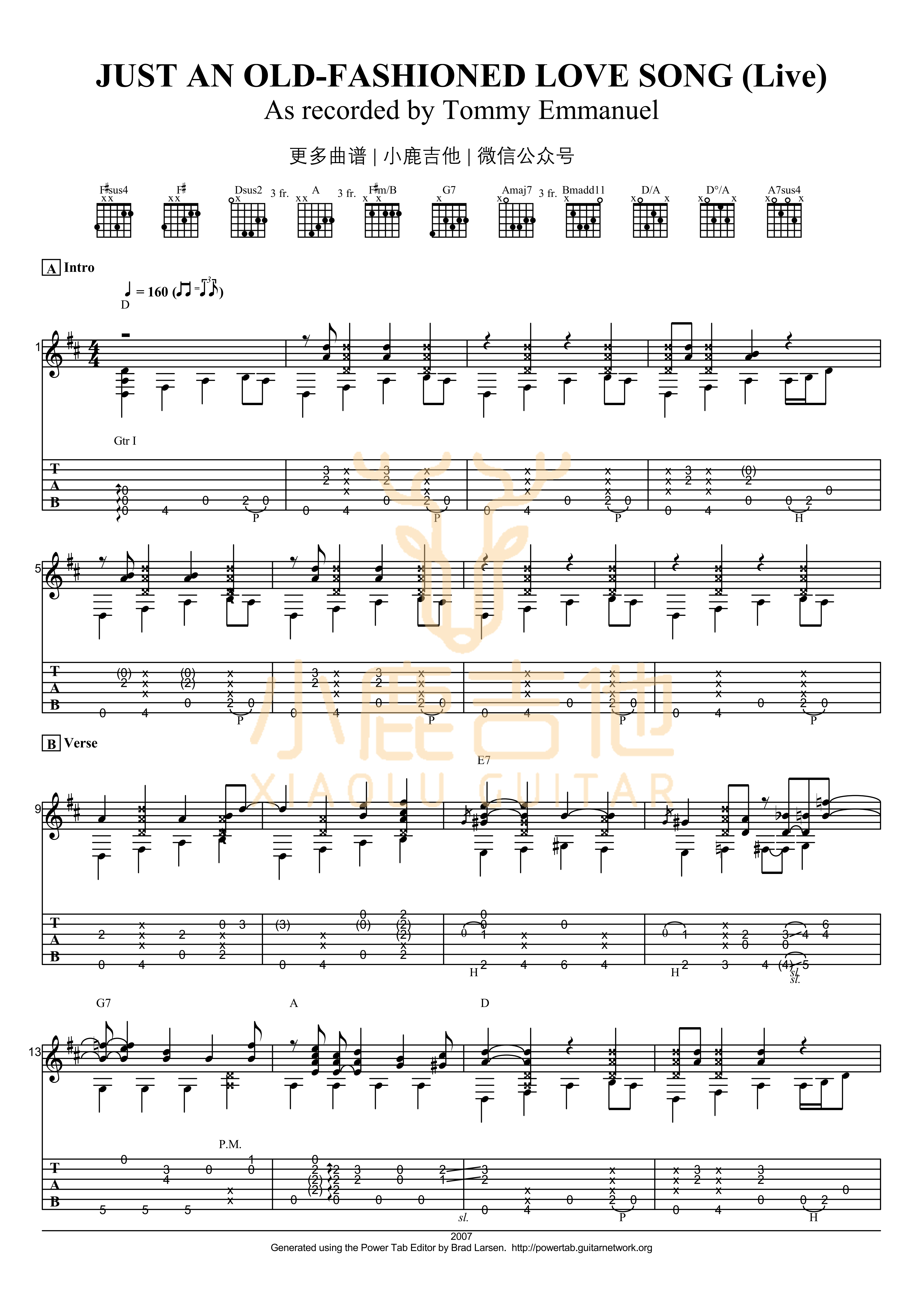 Just An Old-Fashioned Love Song吉他谱_Just-An-Old-Fashione_Tommy-Emmanuel_小鹿吉他 