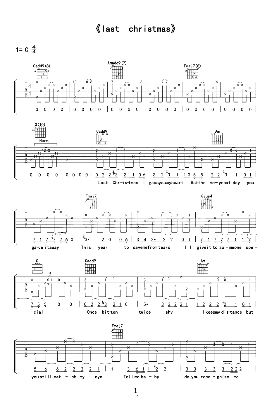 Last Christmas吉他谱_Last-Christmas_Taylor-Swift_C调 
