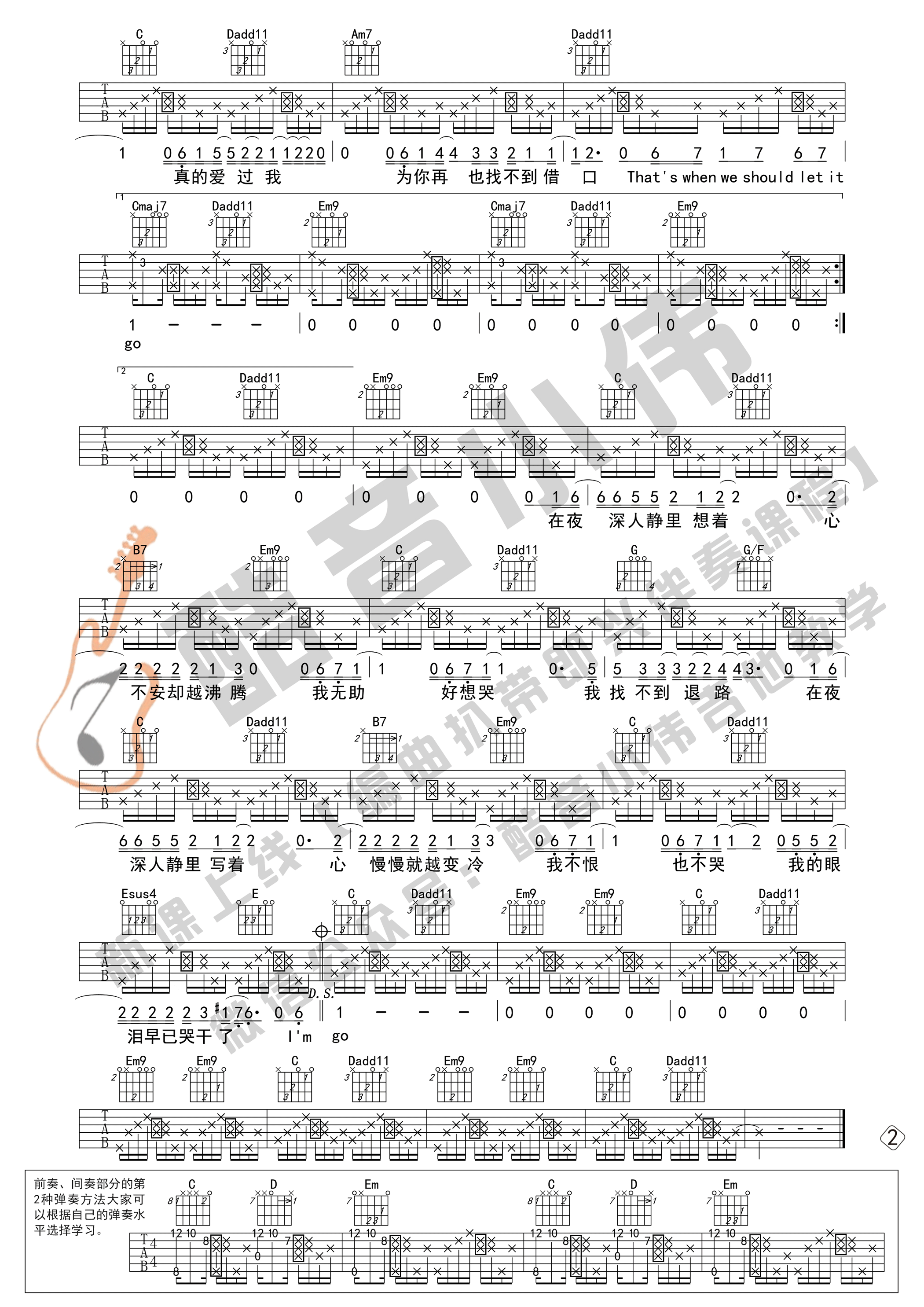 Letting Go吉他谱_蔡健雅_LettingGo吉他谱_酷音小伟_C调