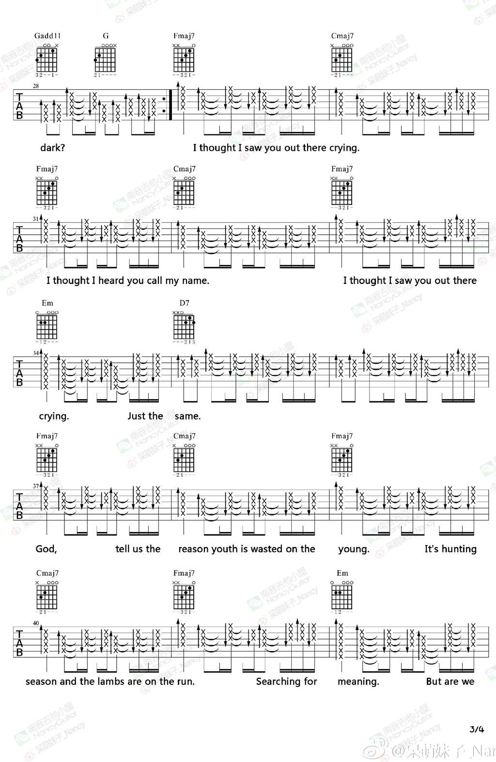 Lost Stars吉他谱_AdamLevine_LostStars_南音吉他小屋_F调