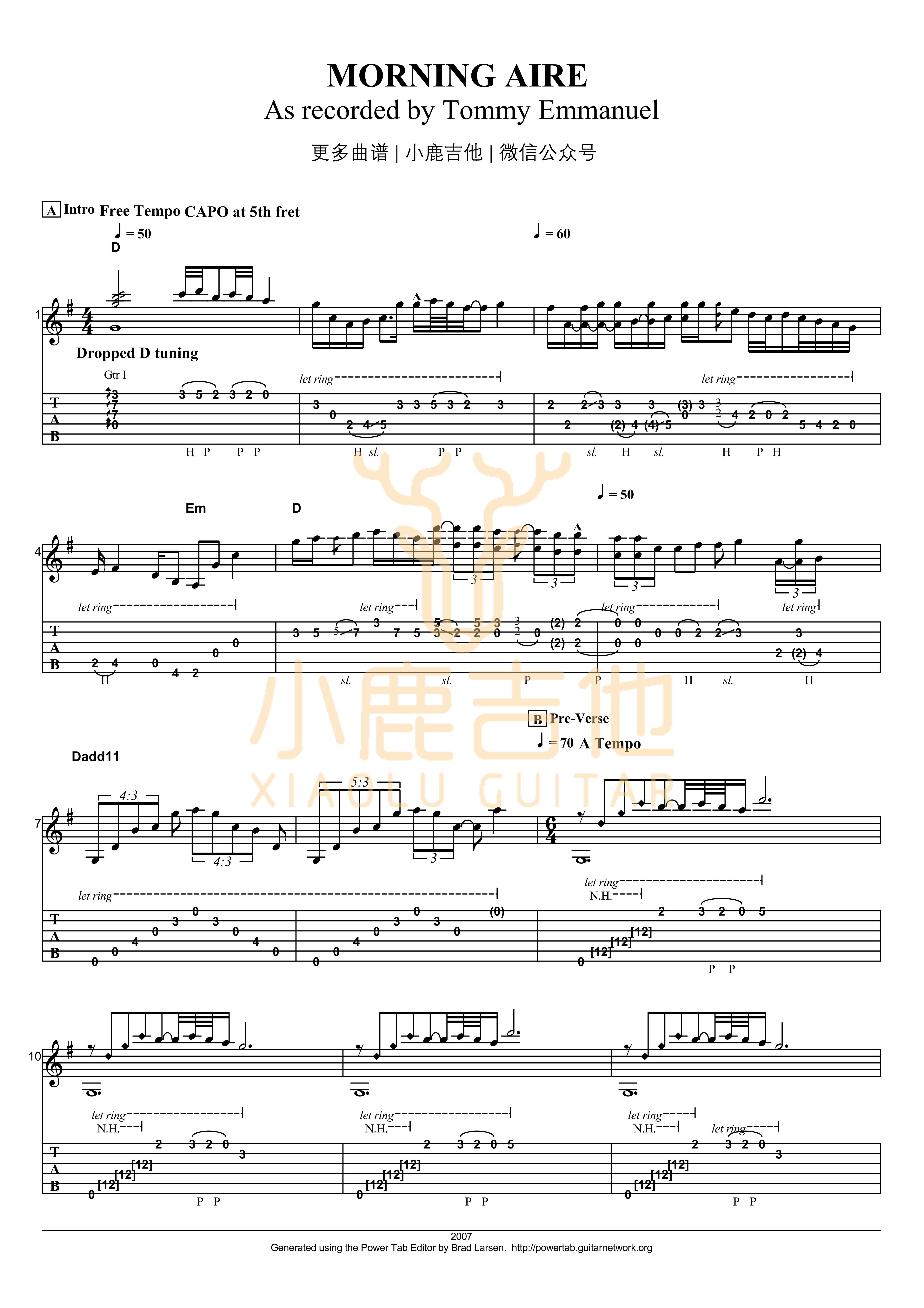 Morning Aire吉他谱_TommyEmmanuel_MorningAire_小鹿吉他