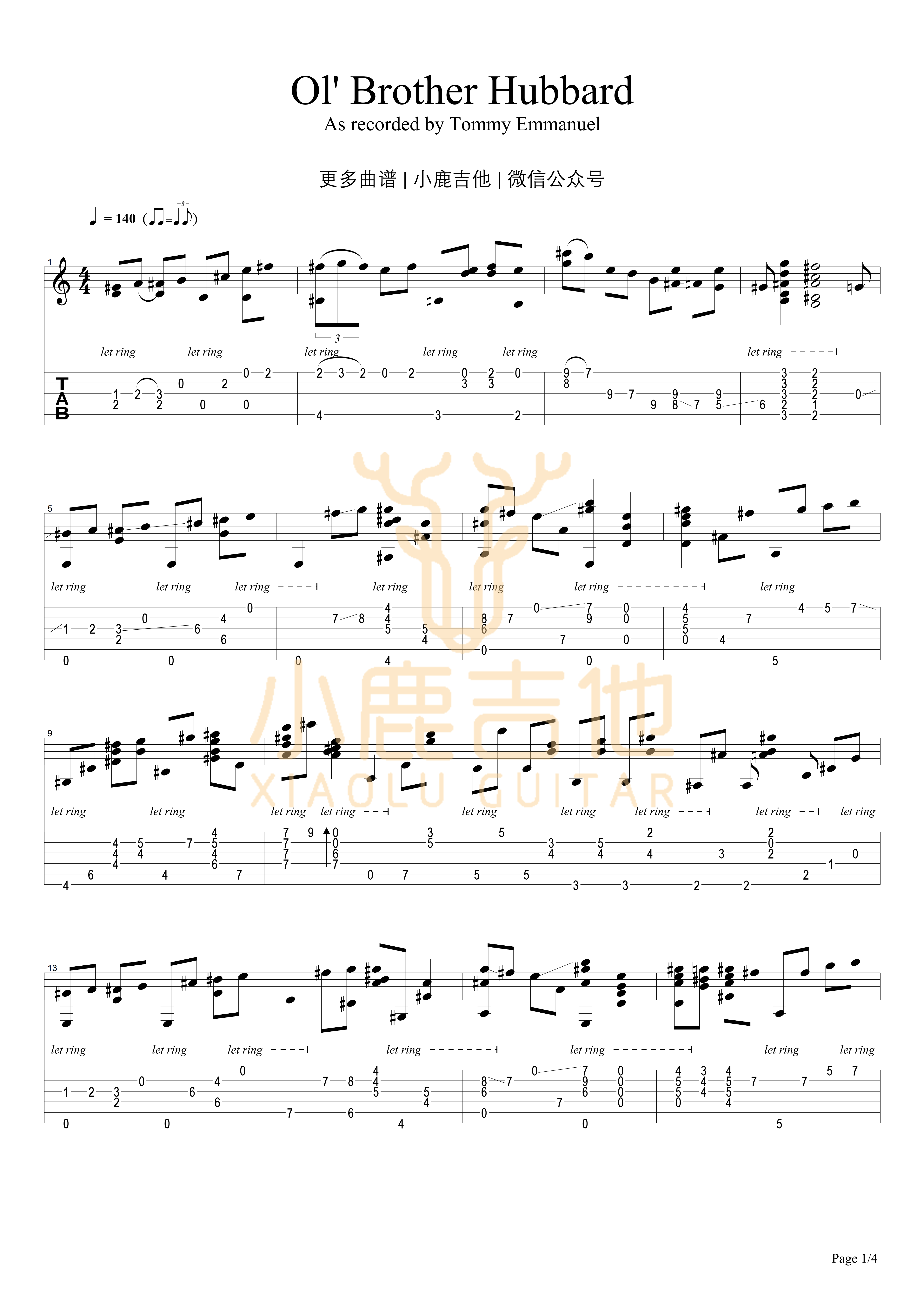 Ol Brother Hubbard吉他谱_TommyEmmanuel_OlBrotherHubbard_小鹿吉他 