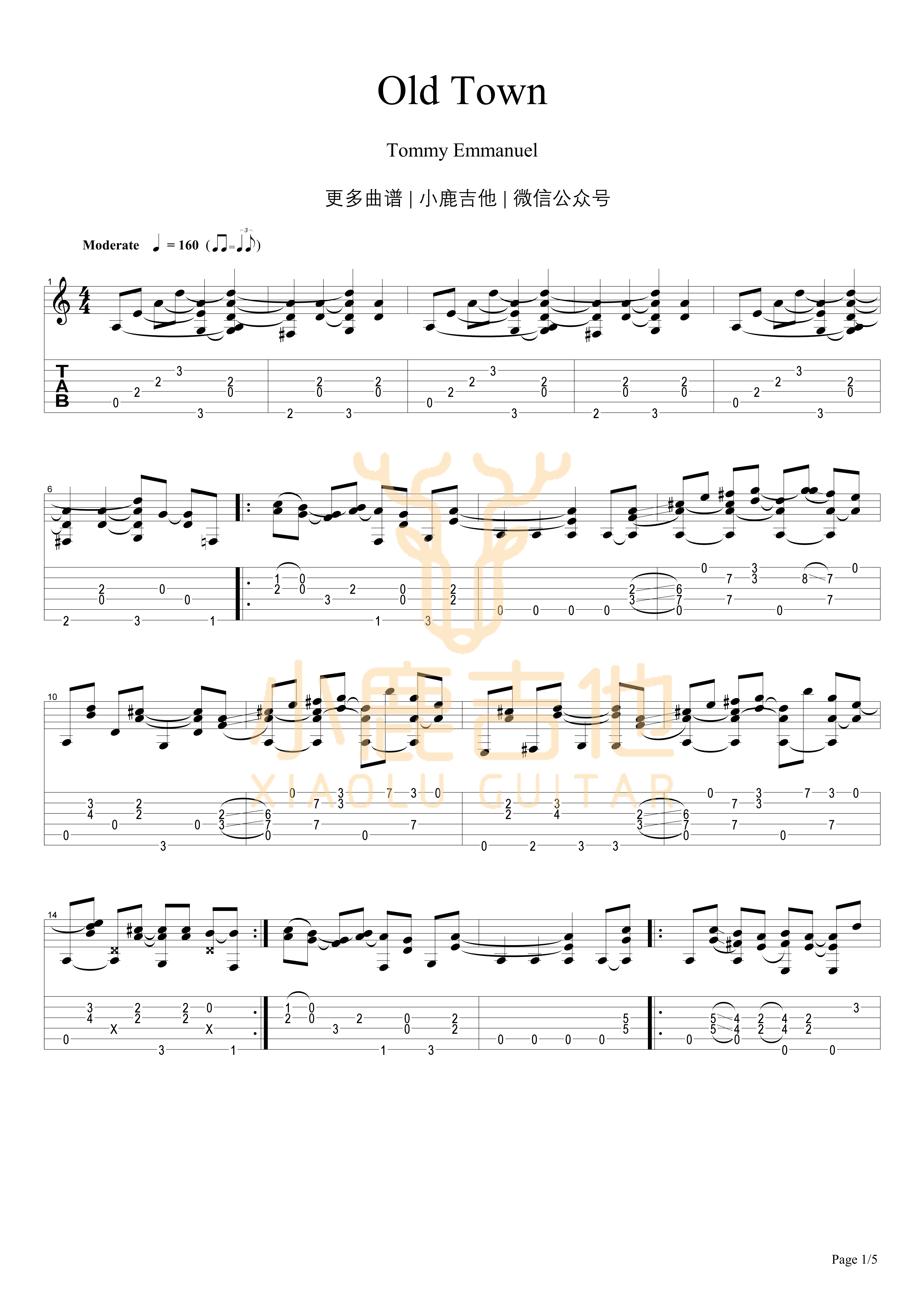 Old Town吉他谱_TommyEmmanuel_OldTown_小鹿吉他
