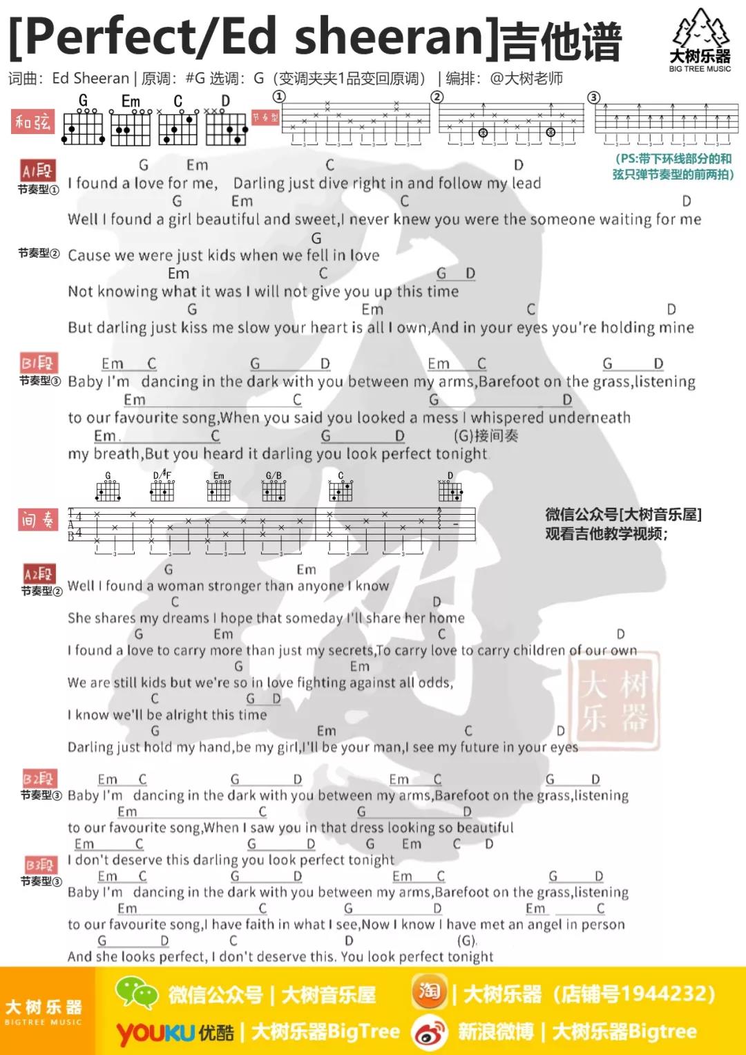Perfect吉他谱_EdSheeran_大树音乐屋_G调