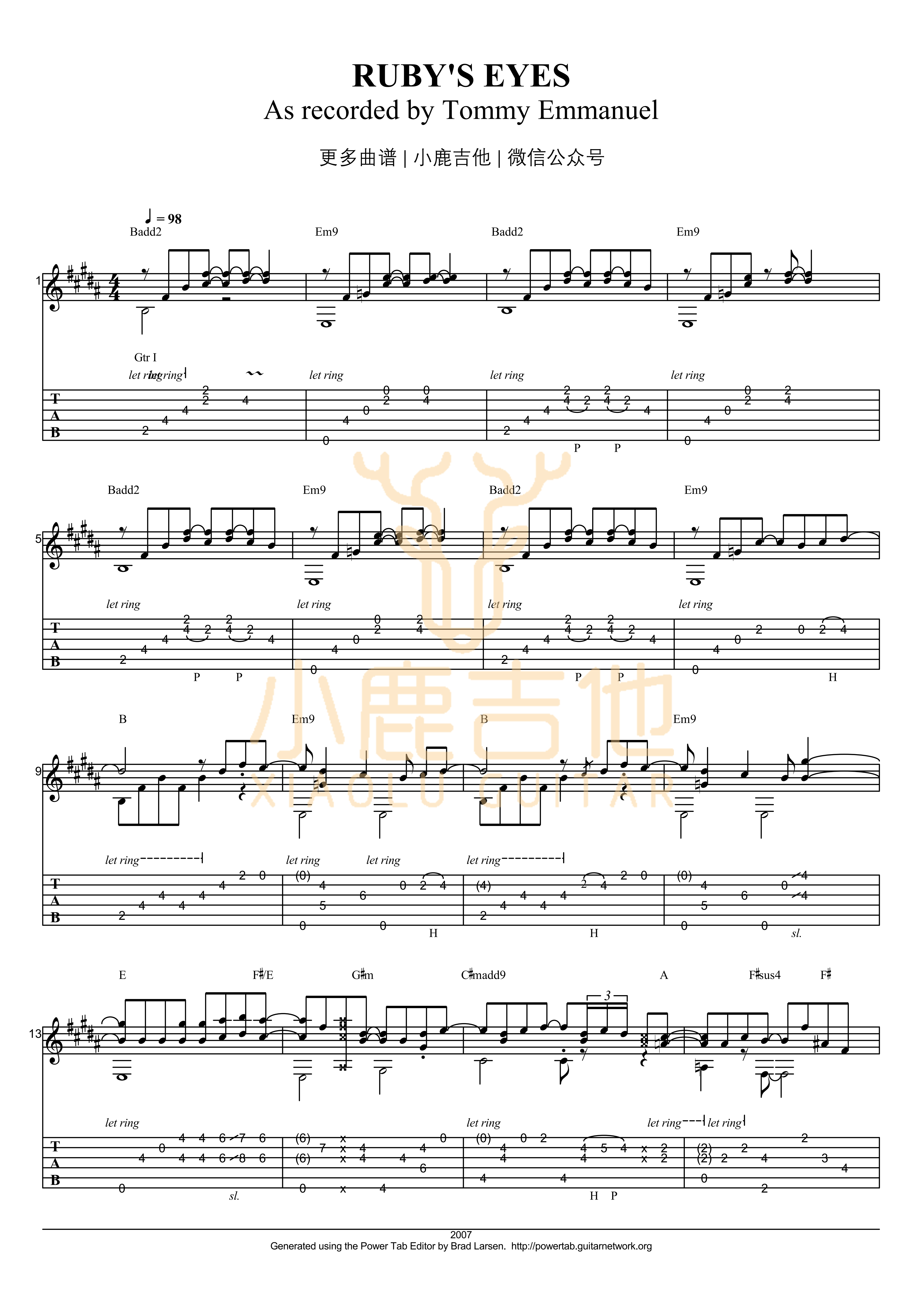 Rubys eyes吉他谱_TommyEmmanuel_Rubyseyes_小鹿吉他