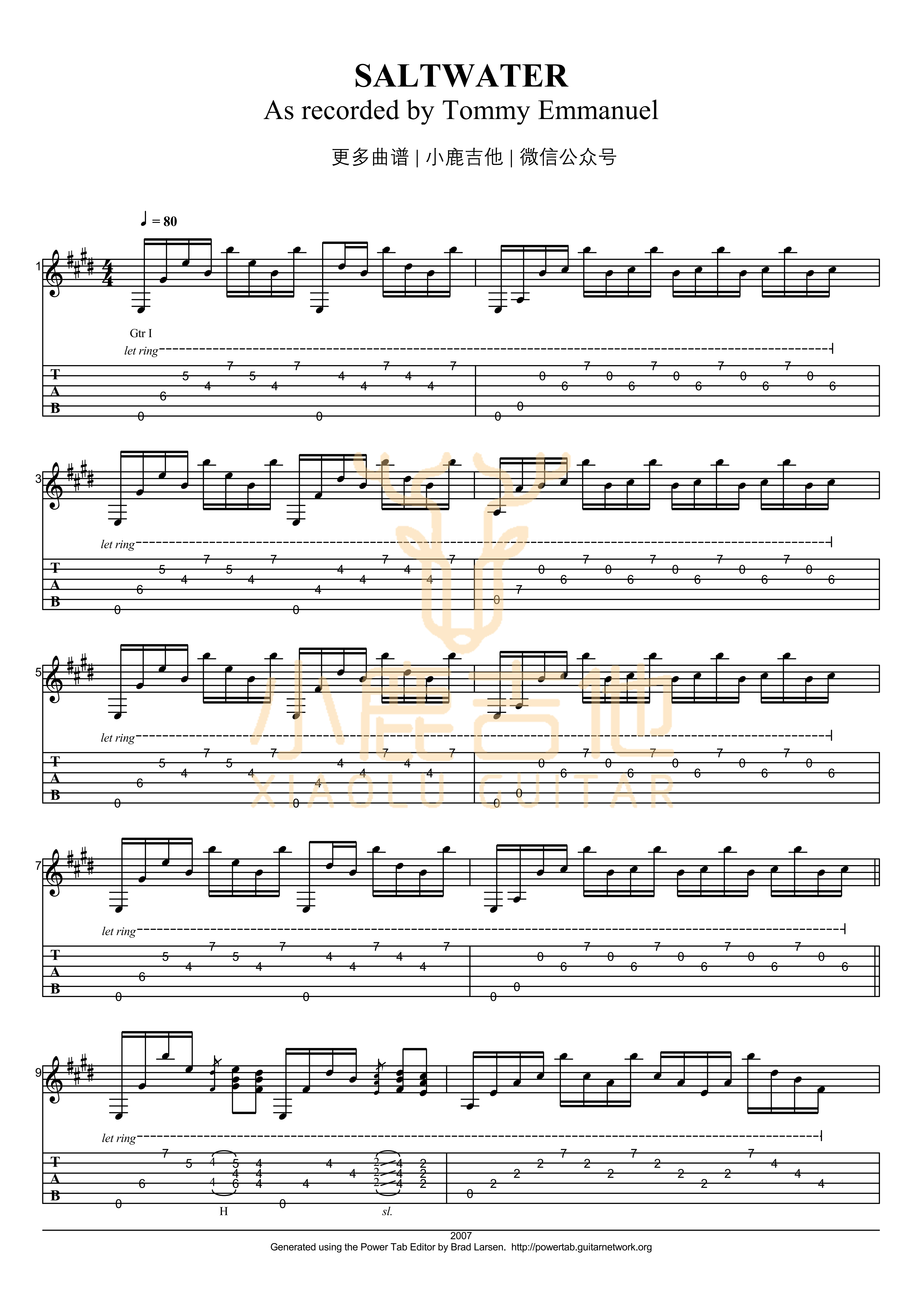 Saltwater吉他谱_TommyEmmanuel_Saltwater-_小鹿吉他 