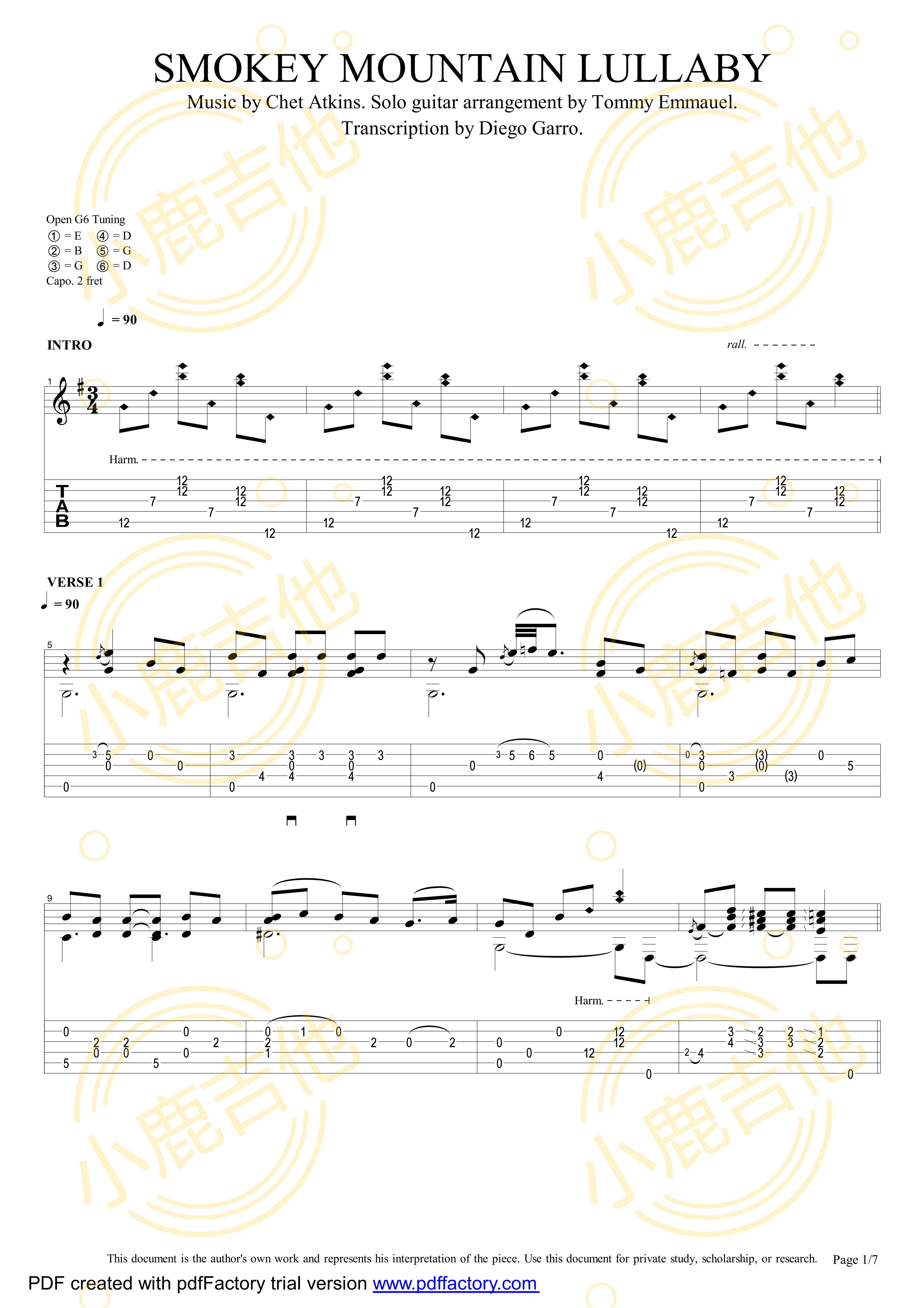 Smokey Mountain Lullaby吉他谱_TommyEmmanuel_SmokeyMountainLullab_小鹿吉他 