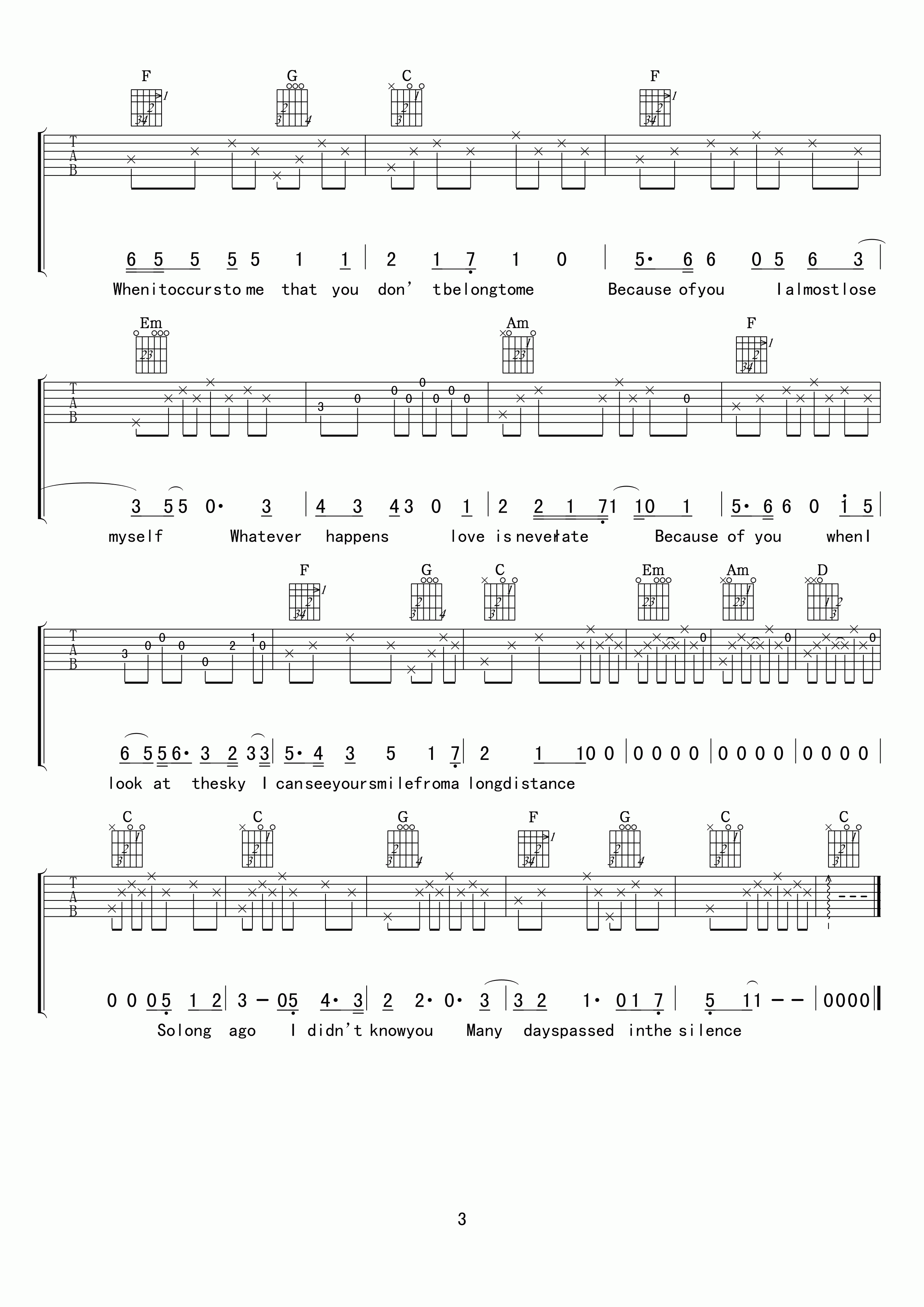 So long ago吉他谱_drycell_Solongago_小叶歌吉他_D调 