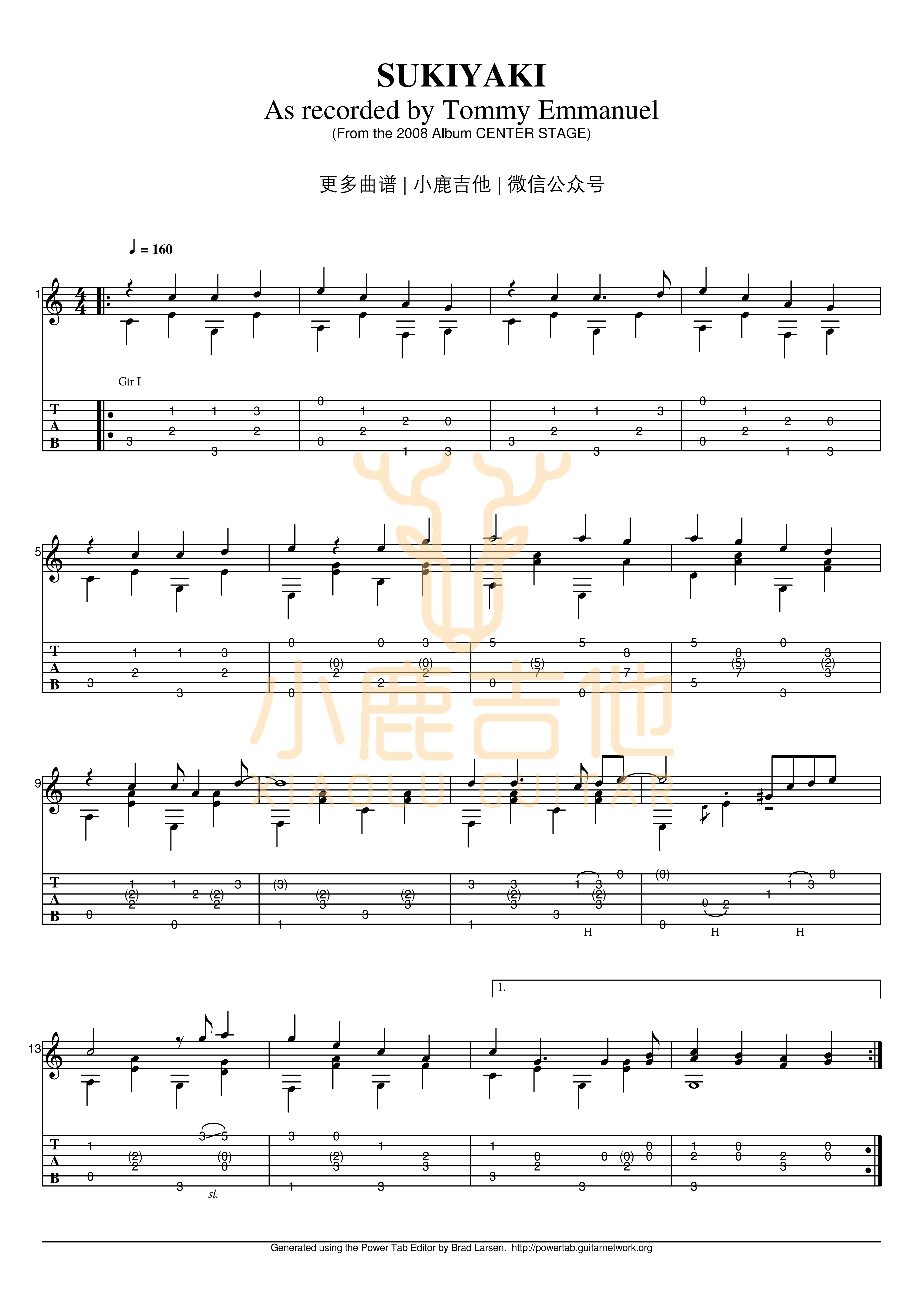 Sukiyaki吉他谱_TommyEmmanuel_小鹿吉他