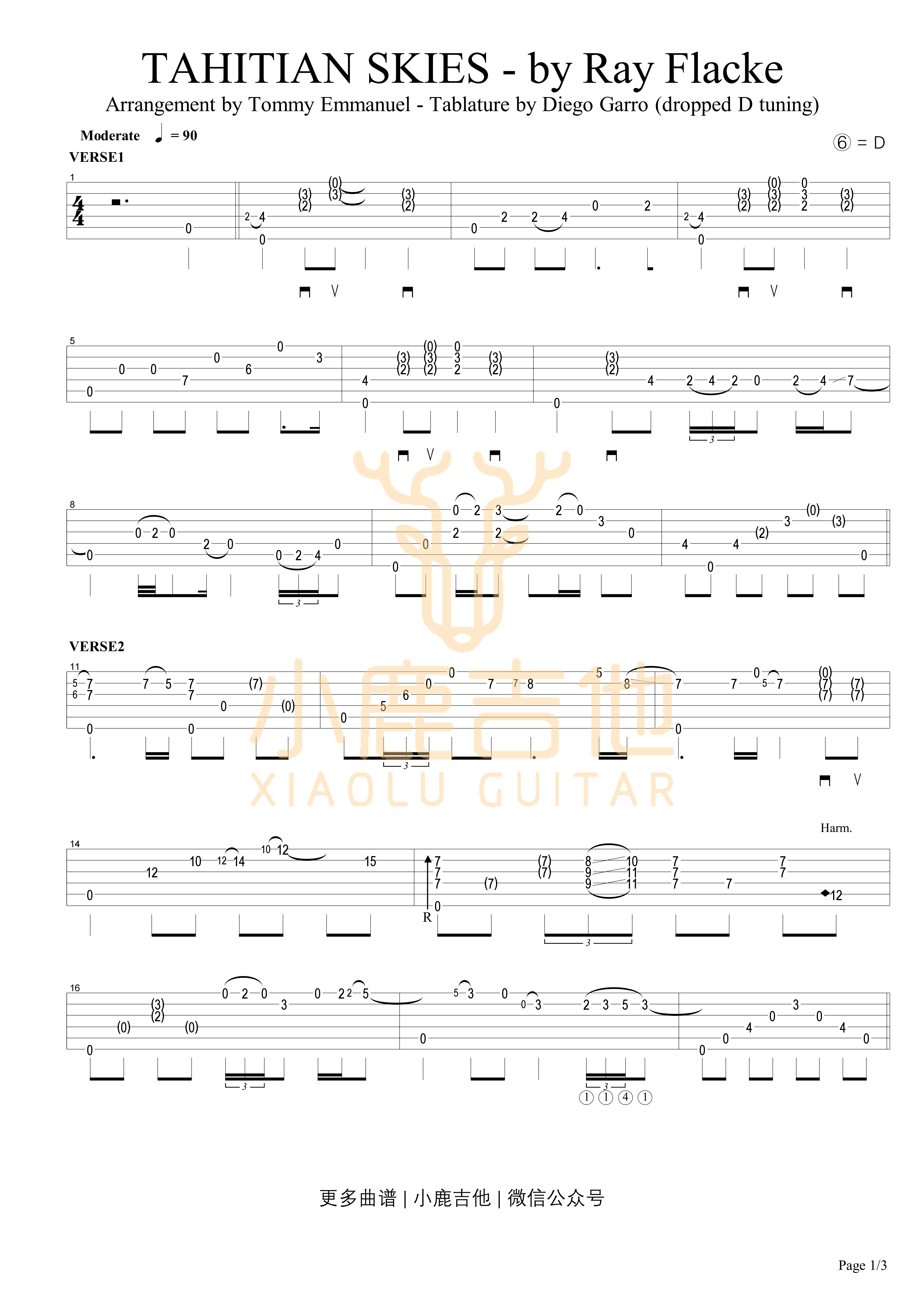 TAHITIAN SKIKS吉他谱_TommyEmmanuel_TAHITIANSKIKS_小鹿吉他
