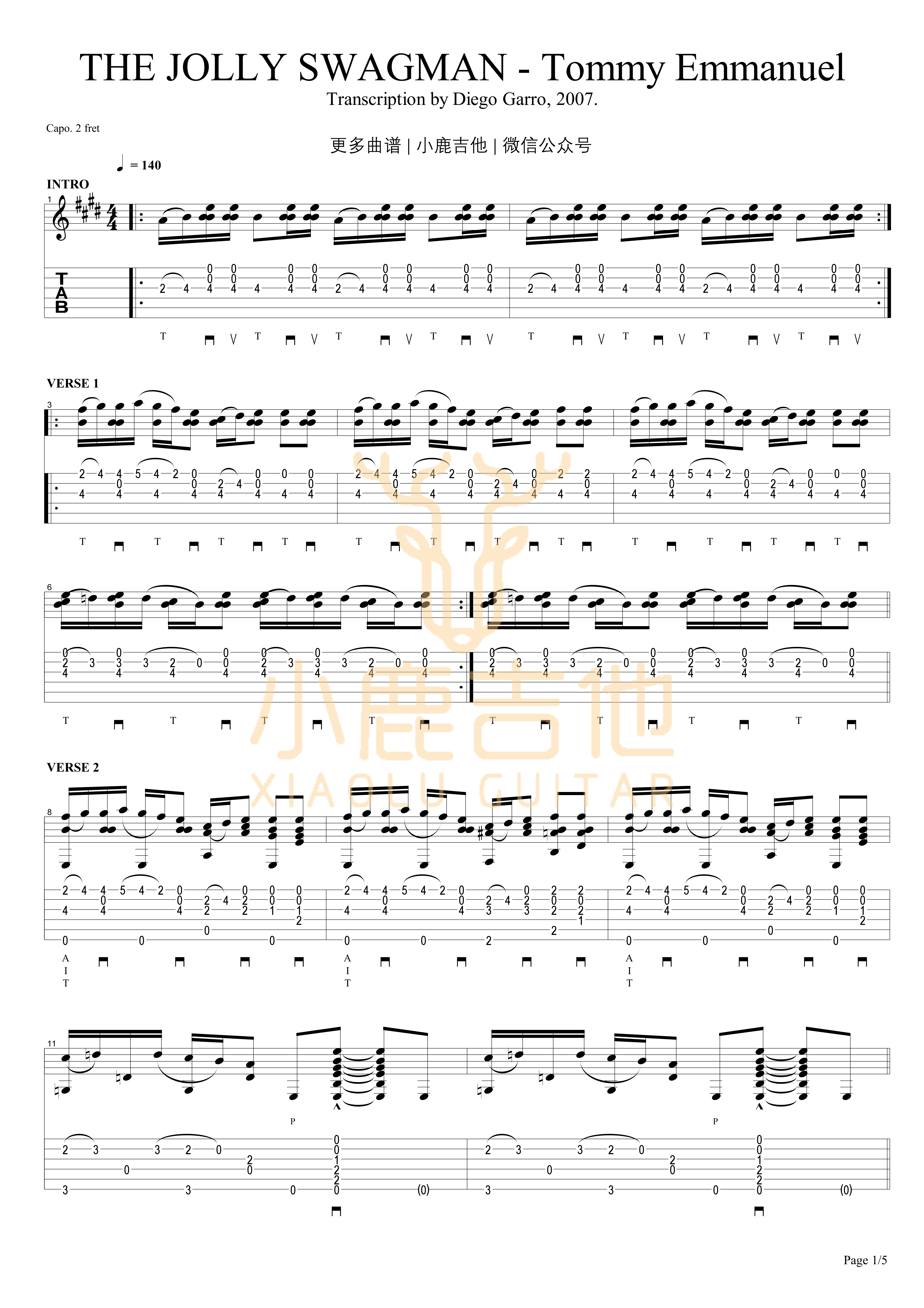 THE JOLLY SWAGMAN吉他谱_TommyEmmanuel_THEJOLLYSWAGMAN-_小鹿吉他