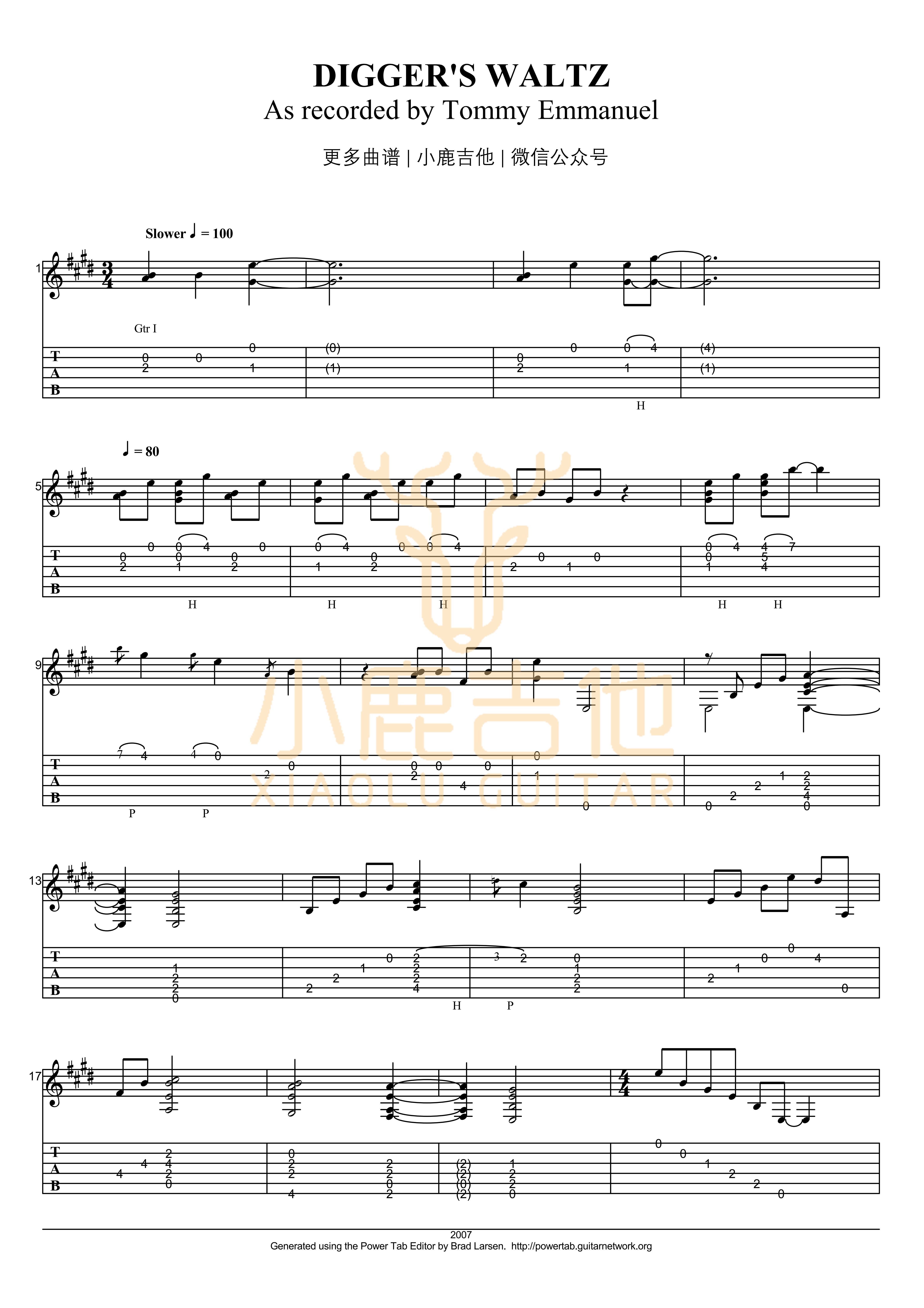 The Diggers Waltz吉他谱_TommyEmmanuel_TheDiggersWaltz_小鹿吉他