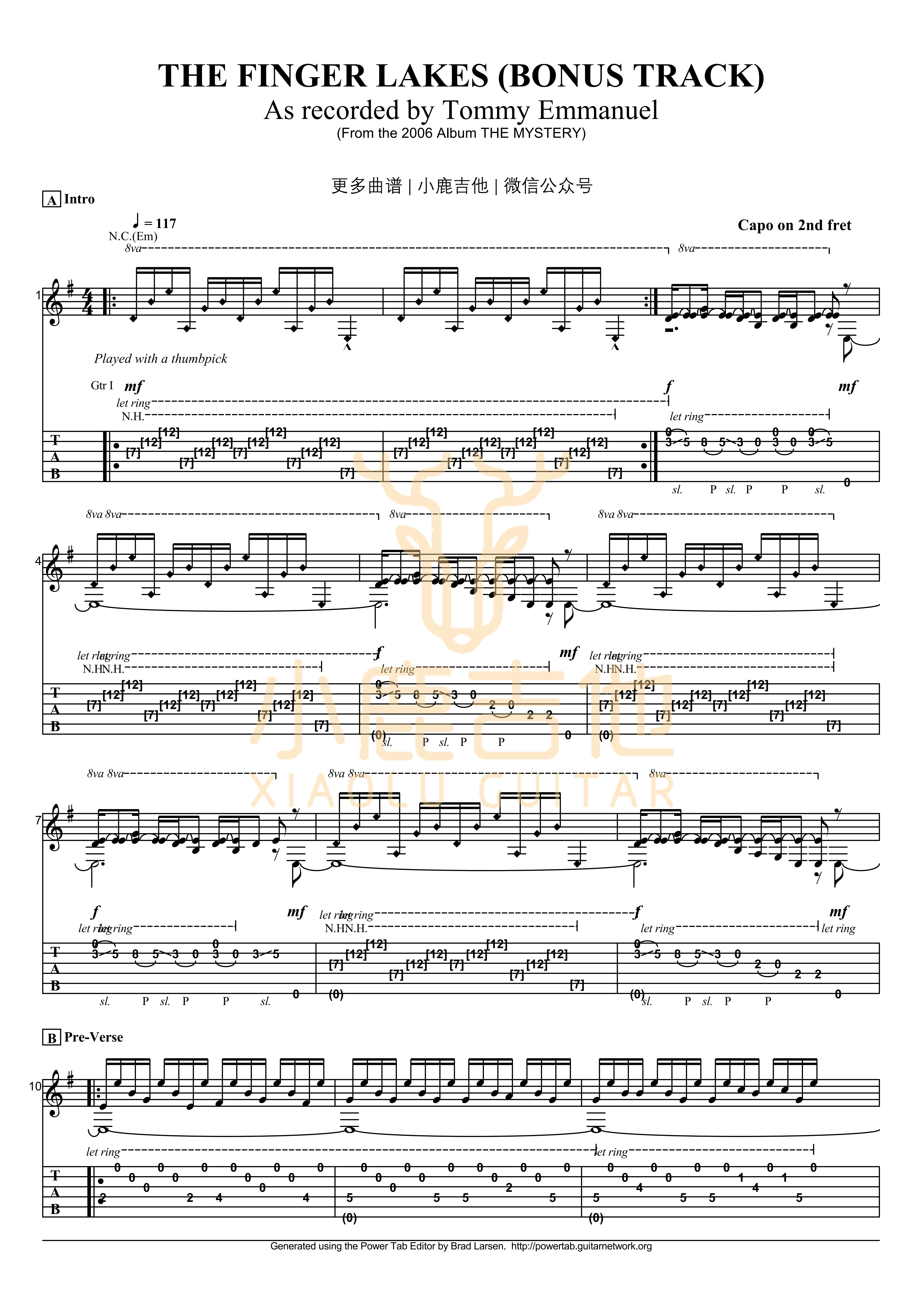 The Finger Lakes吉他谱_TommyEmmanuel_TheFingerLakes_小鹿吉他 