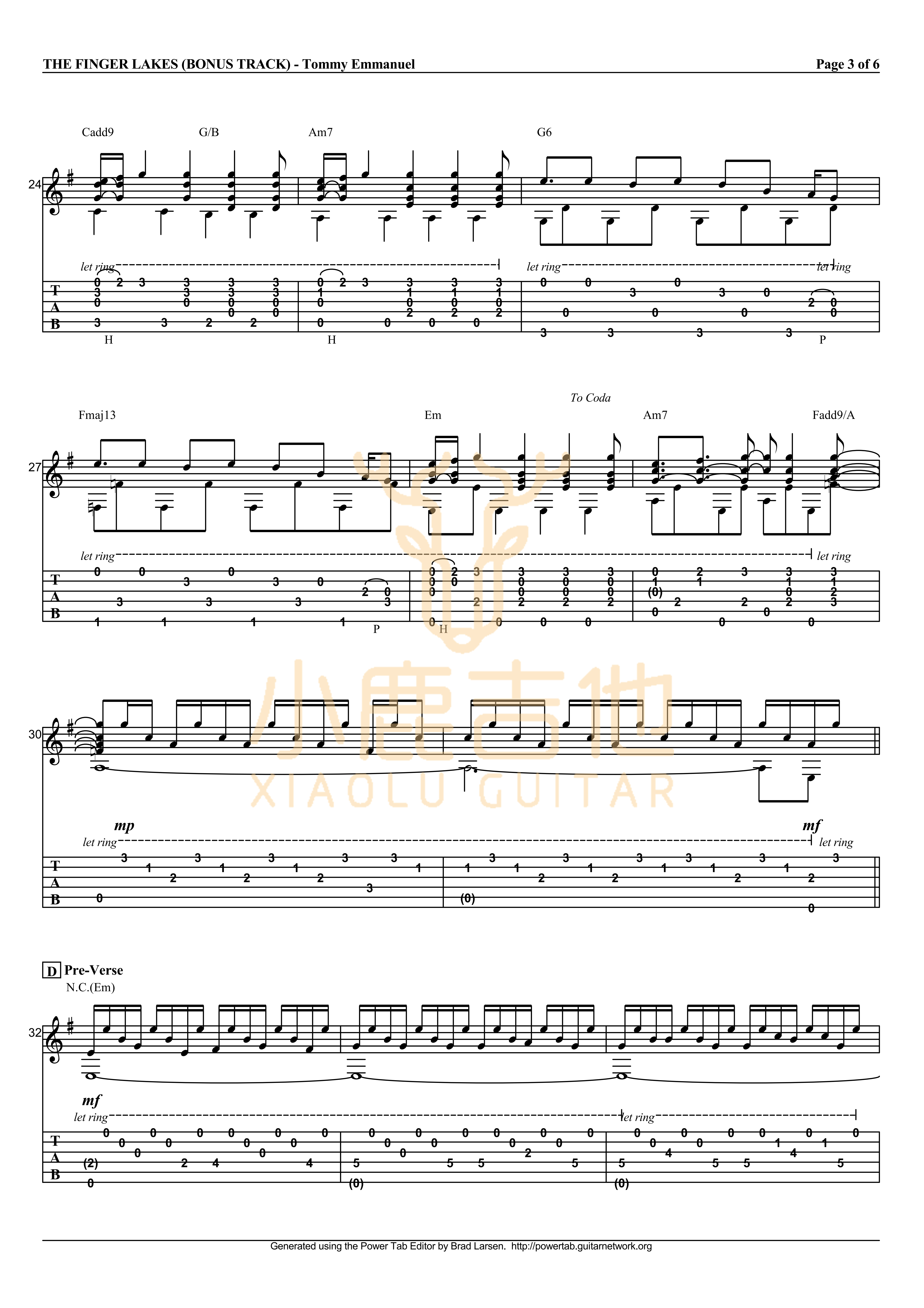 The Finger Lakes吉他谱_TommyEmmanuel_TheFingerLakes_小鹿吉他 