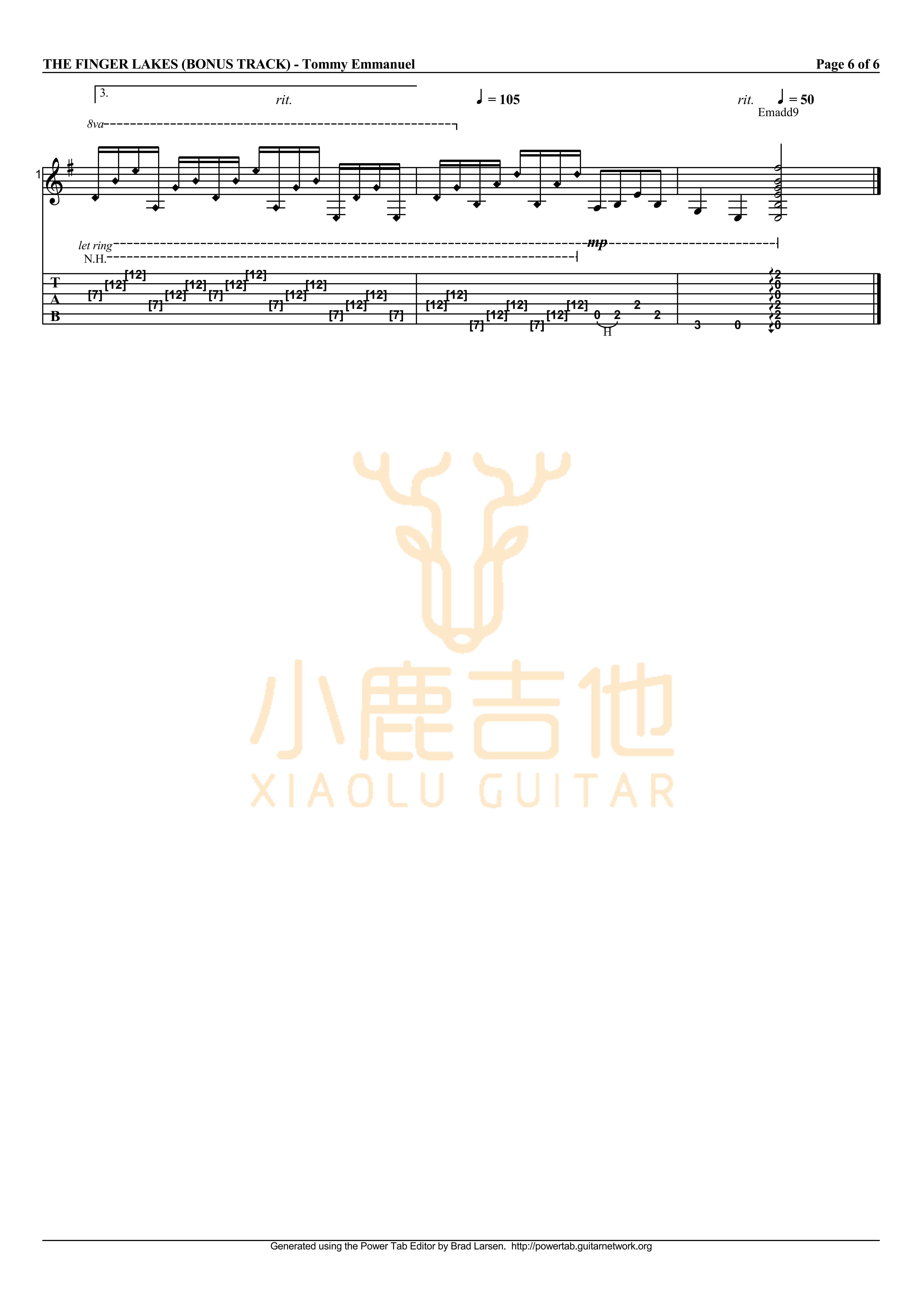 The Finger Lakes吉他谱_TommyEmmanuel_TheFingerLakes_小鹿吉他 