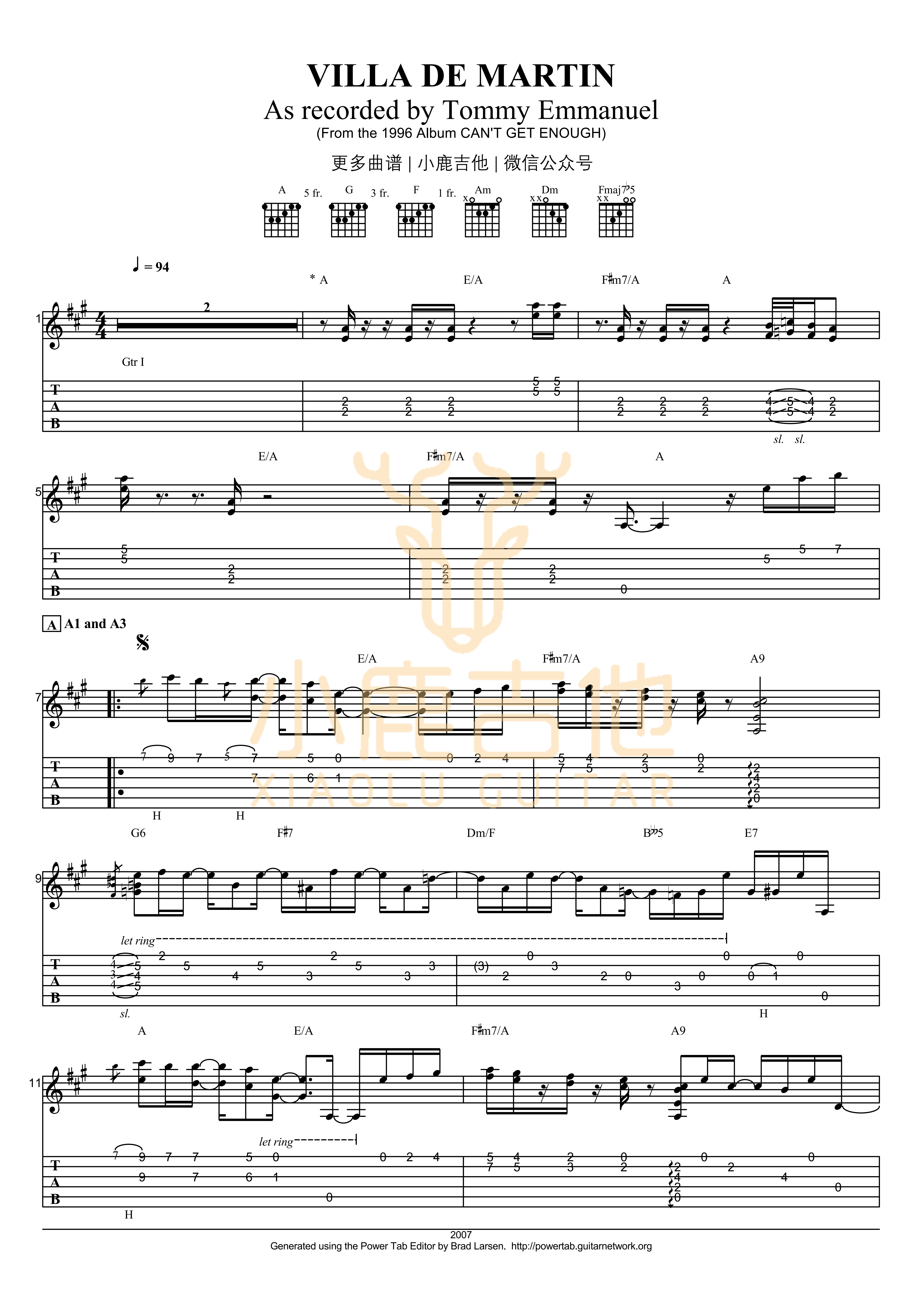 Villa de Martin吉他谱_TommyEmmanuel_VilladeMartin_小鹿吉他