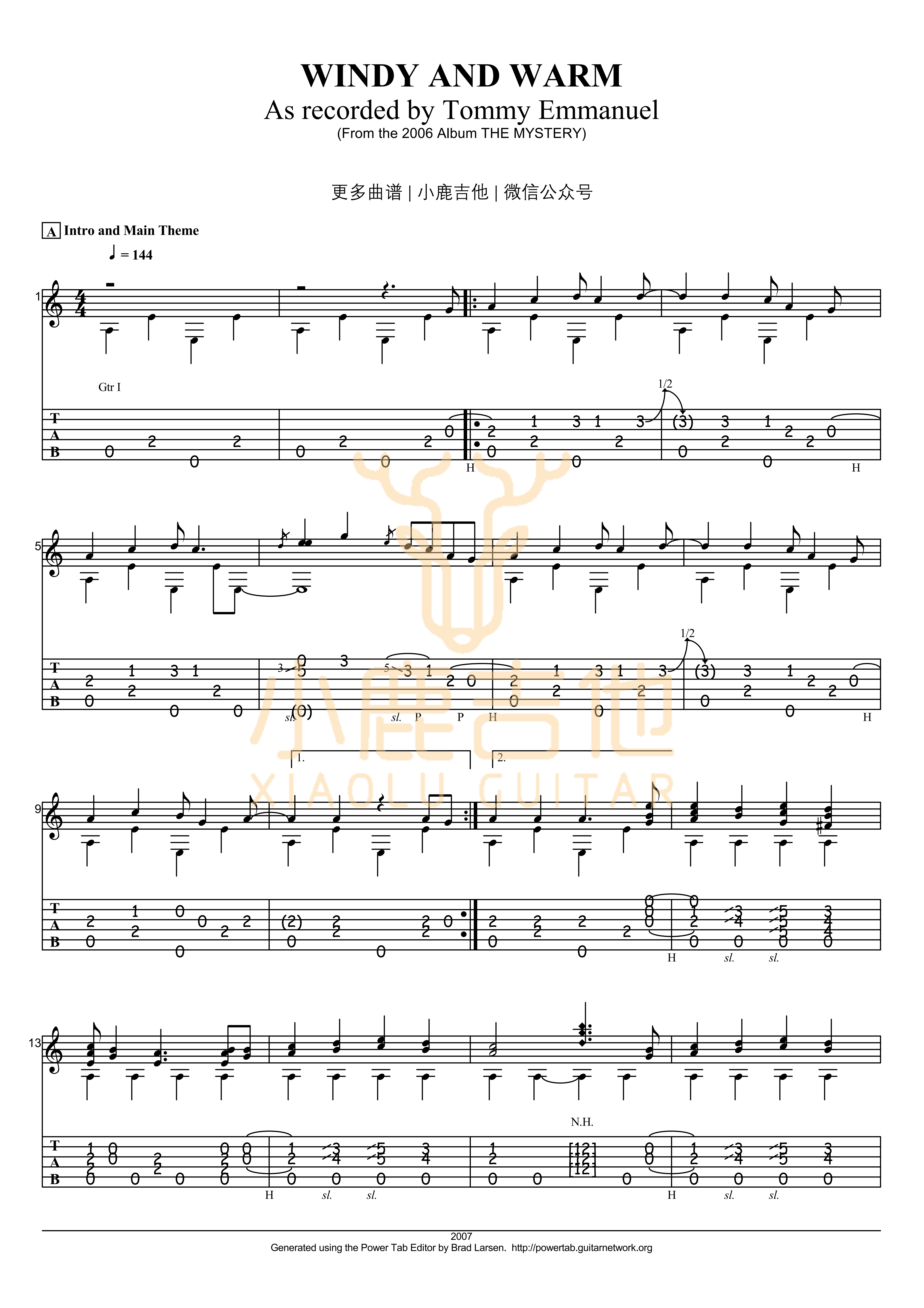 Windy and warm吉他谱_TommyEmmanuel_Windyandwarm_小鹿吉他