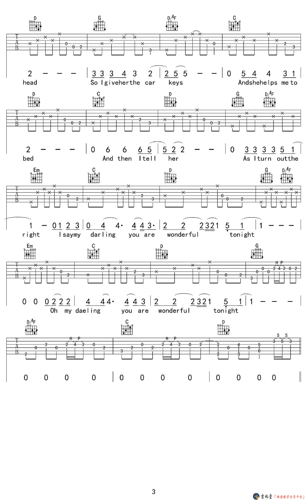 Wonderful Tonight吉他谱_EricClapton_WonderfulTonight_八音阁_G调