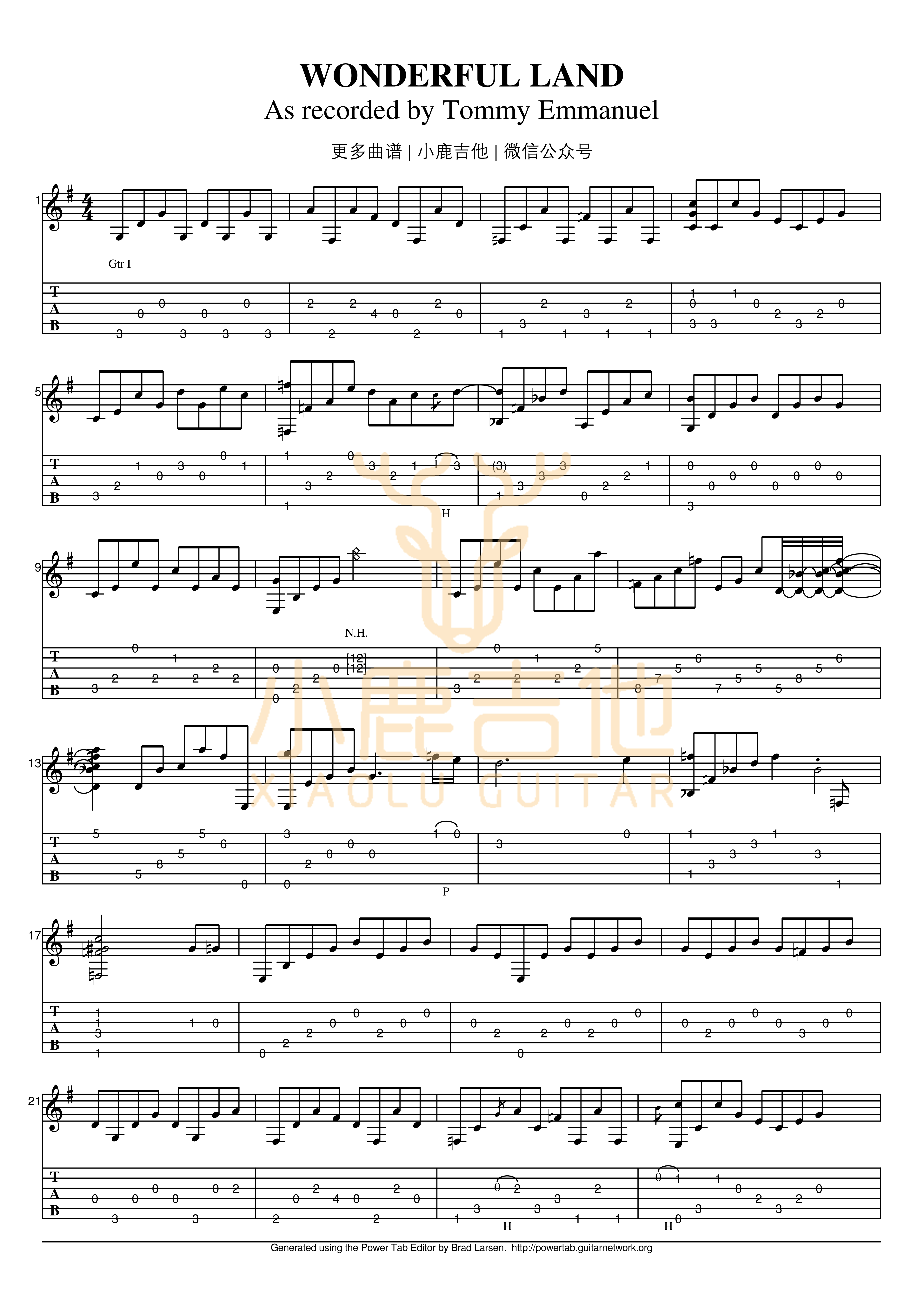 Wonderful land吉他谱_TommyEmmanuel_Wonderfulland_小鹿吉他 