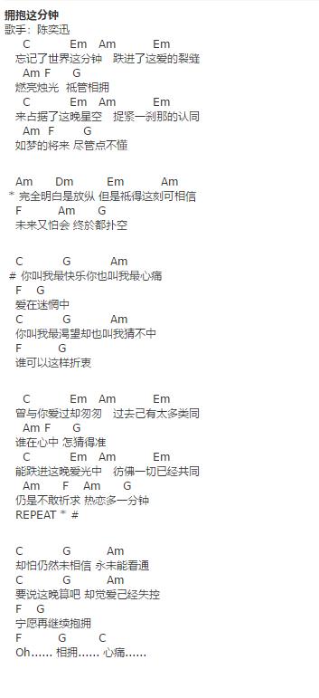 抱拥这分钟吉他谱_陈奕迅_网络转载_C调