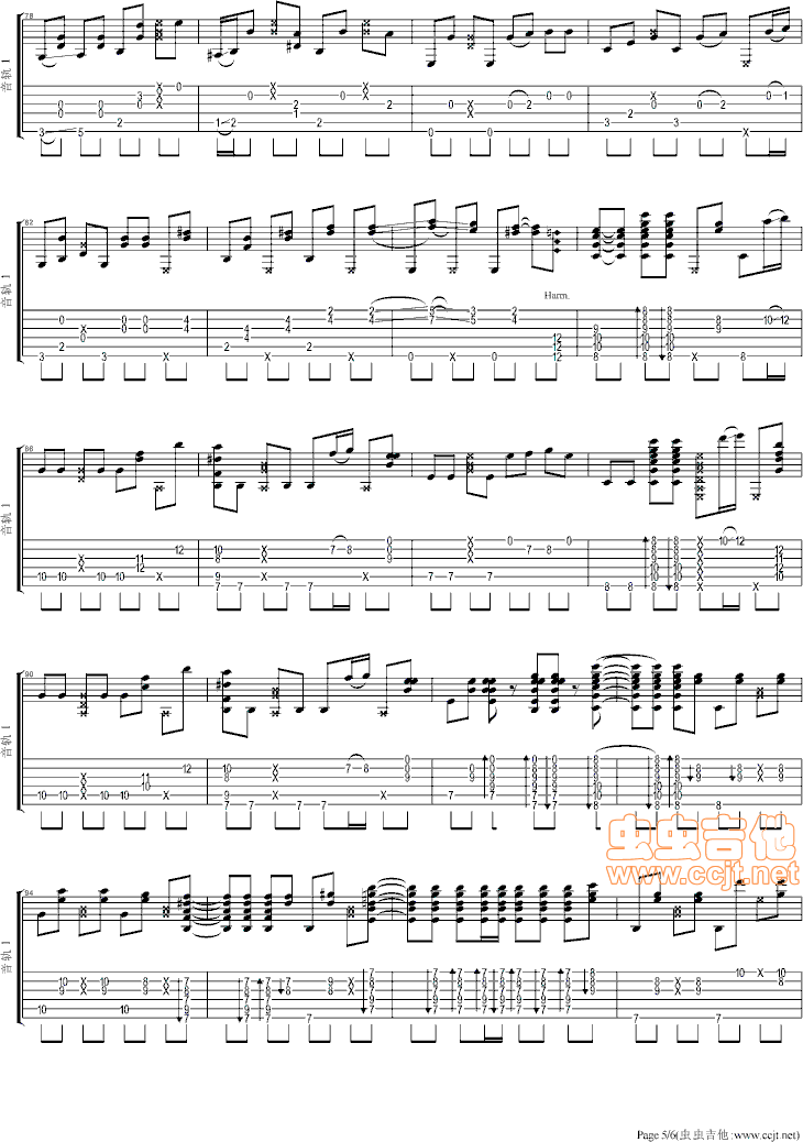 blue吉他谱_郑成河_blue指弹谱原调六线谱_郑成河编配_郑_调
