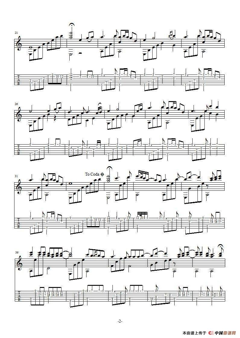 布列瑟农吉他谱_马修·连恩_布列瑟农指弹谱原调六线谱_中国曲谱网编配_中国曲谱网_调 