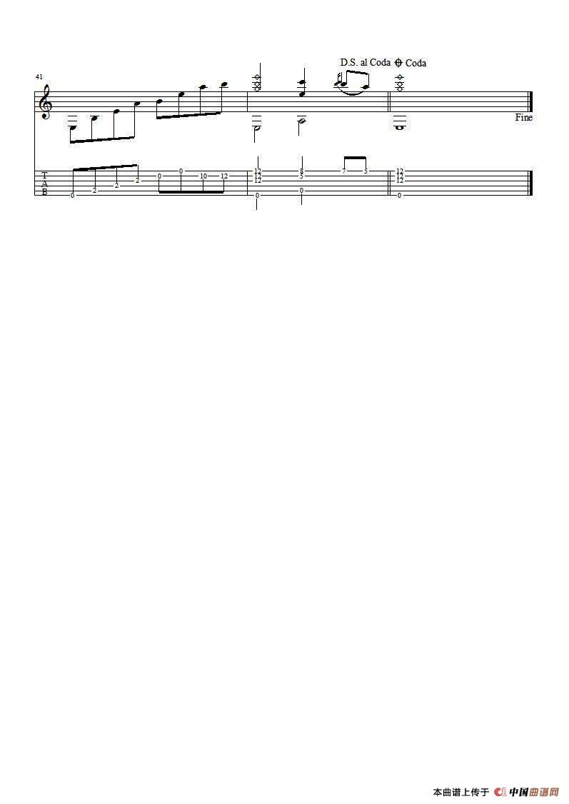 布列瑟农吉他谱_马修·连恩_布列瑟农指弹谱原调六线谱_中国曲谱网编配_中国曲谱网_调 