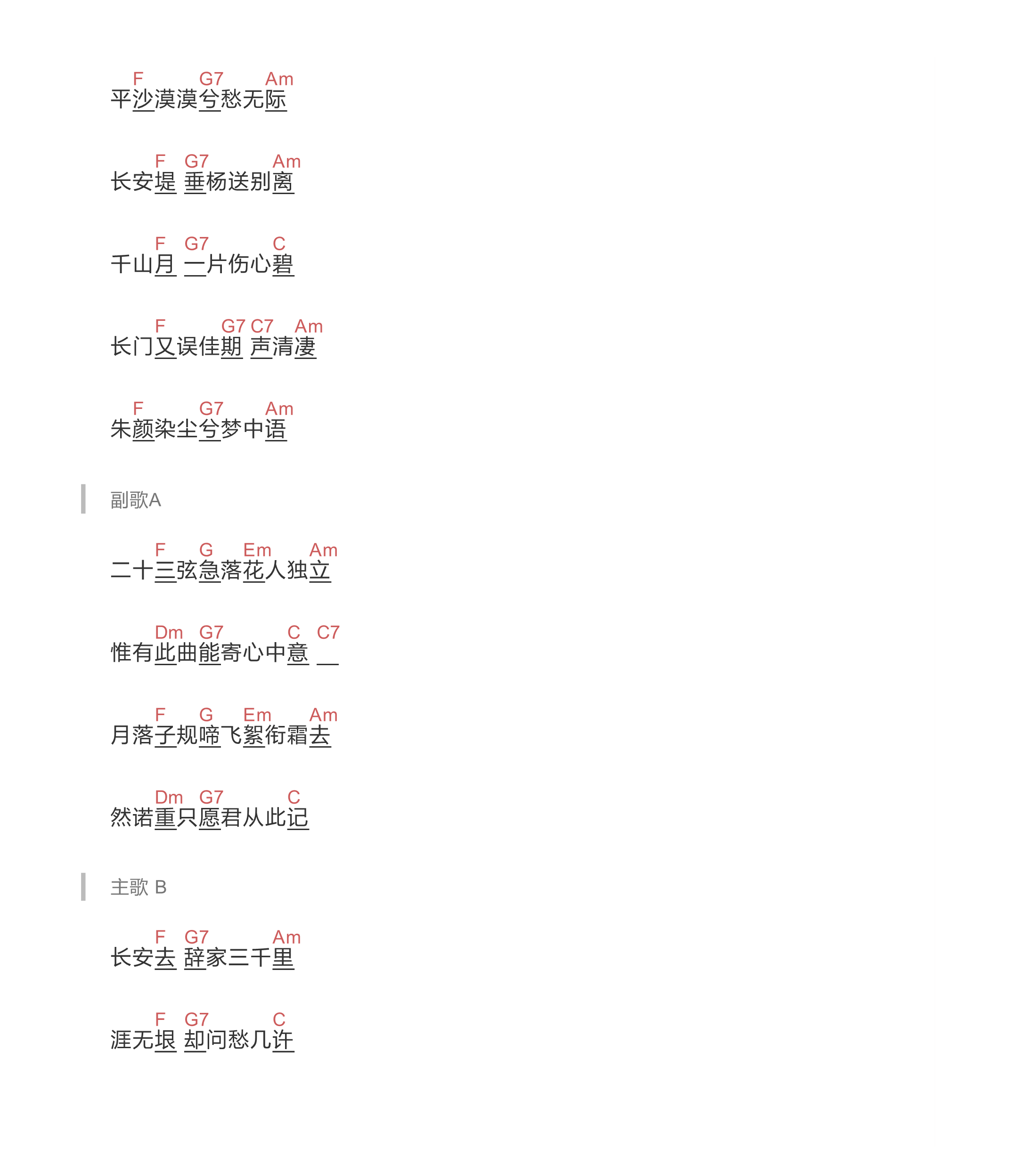 长安忆吉他谱_双笙_音乐之家_C调