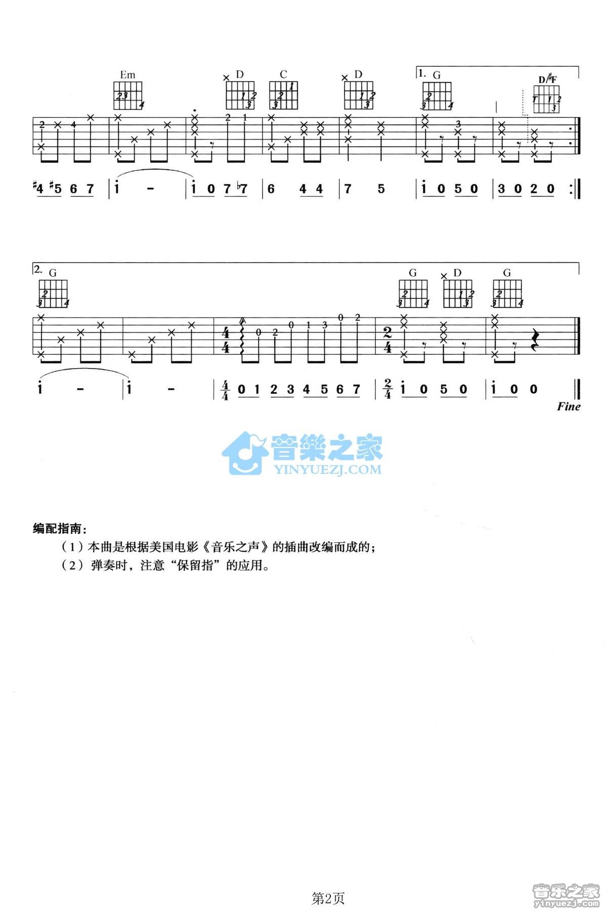 哆唻咪吉他谱_美国歌曲_音乐之家_C调 