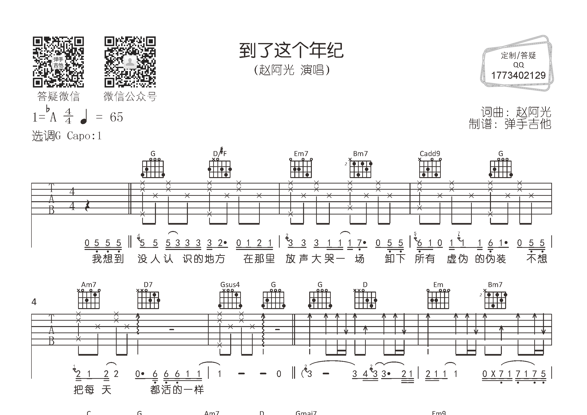 到了这个年纪吉他谱_赵阿光_弹手吉他_G调