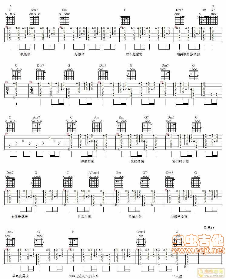 对不起谢谢吉他谱_陈奕迅_虫虫吉他_D调