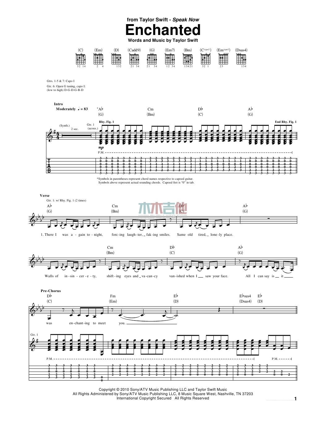 enchanted吉他谱_TaylorSwift_木木吉他