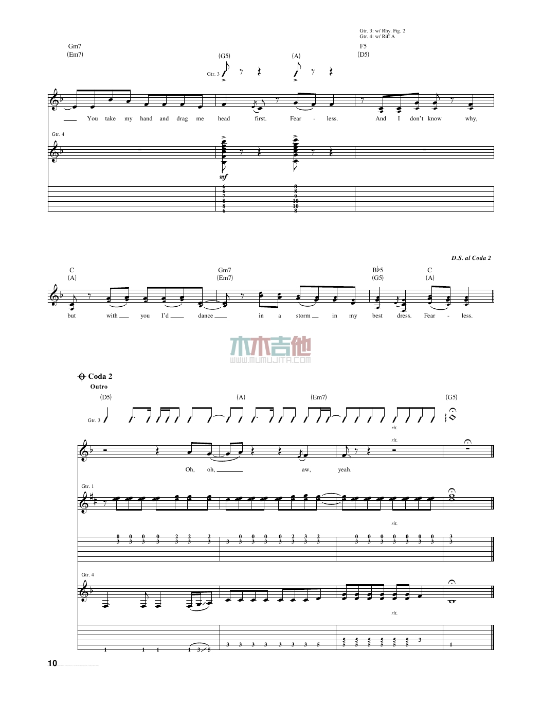 fearless吉他谱_TaylorSwift_木木吉他_A调