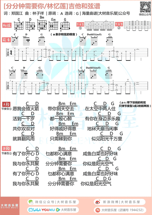 分分钟需要你吉他谱_林忆莲_C调_大树音乐屋 