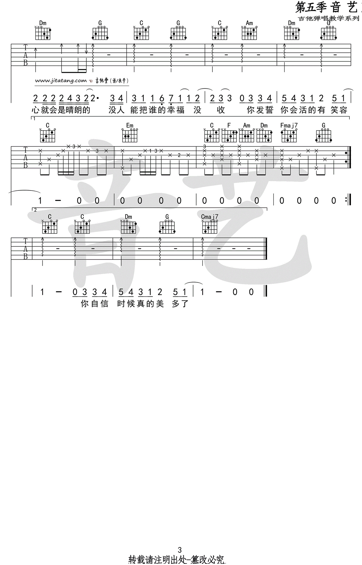 分手快乐吉他谱_梁静茹_音艺吉他_C调