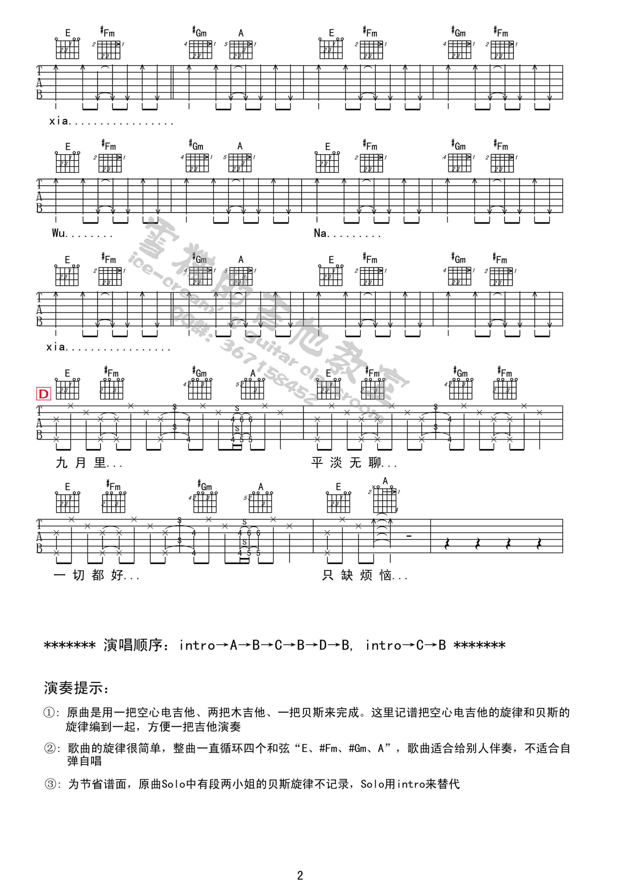 浮躁吉他谱_王菲_网络转载_E调