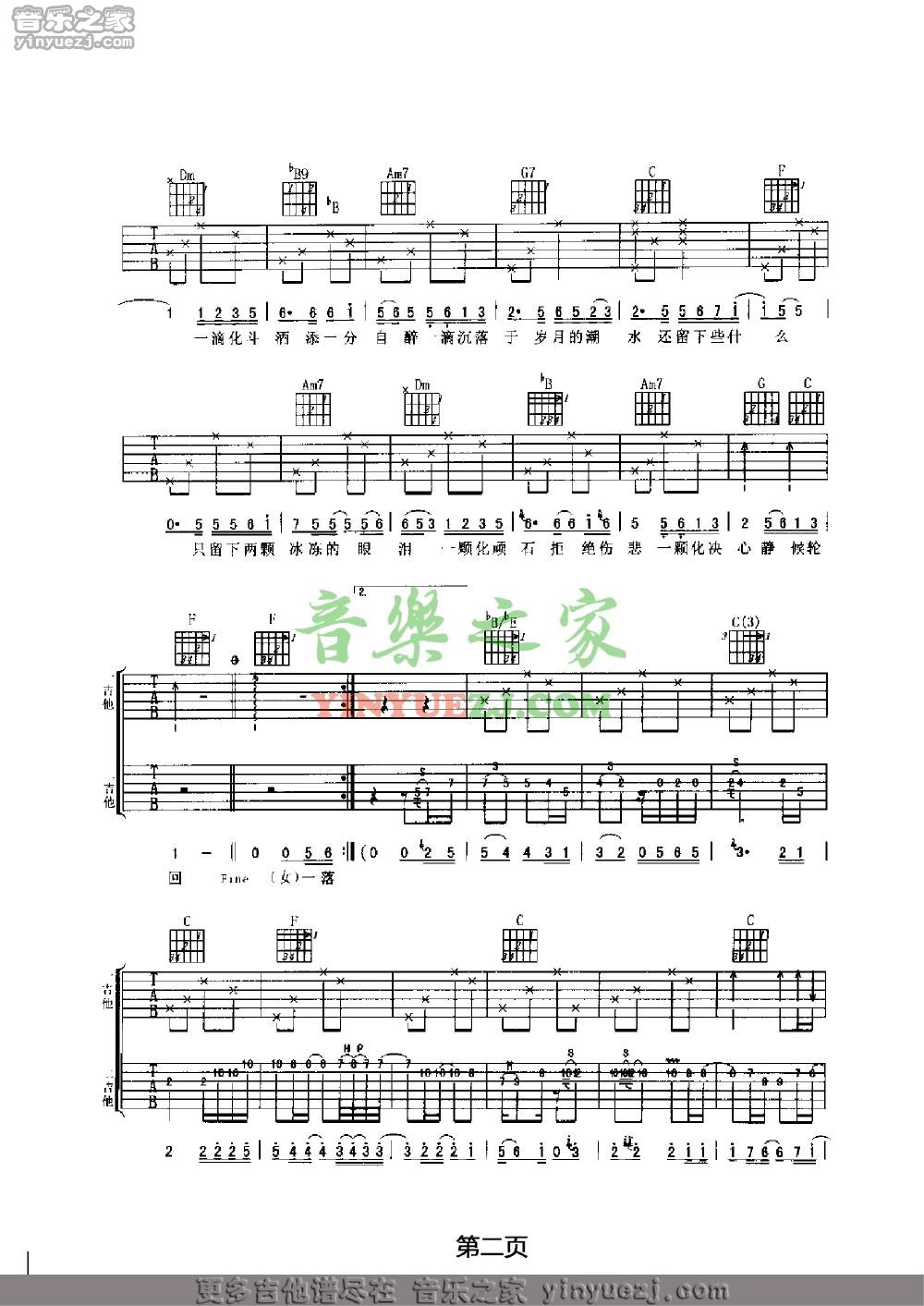 还剩下些什么吉他谱_羽泉_音乐之家_C调
