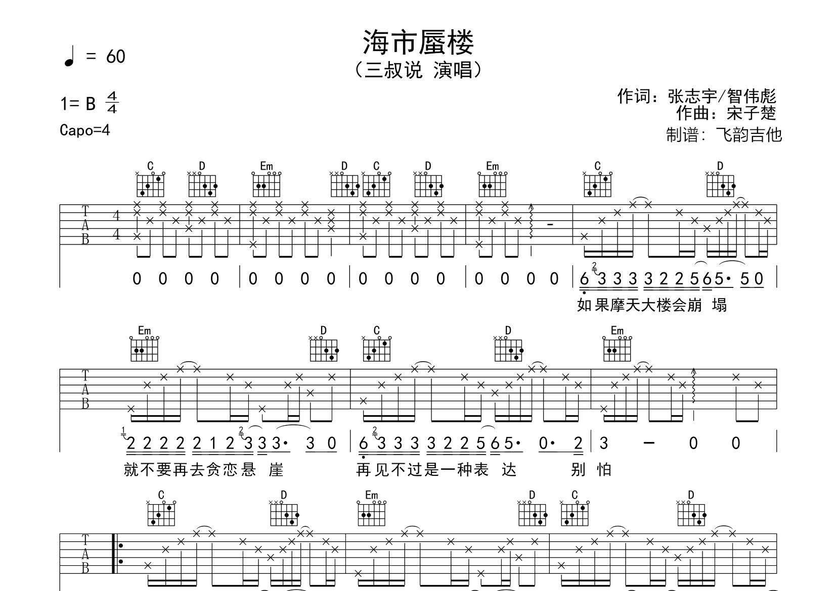 海市蜃楼吉他谱_三叔说_飞韵吉他_G调 