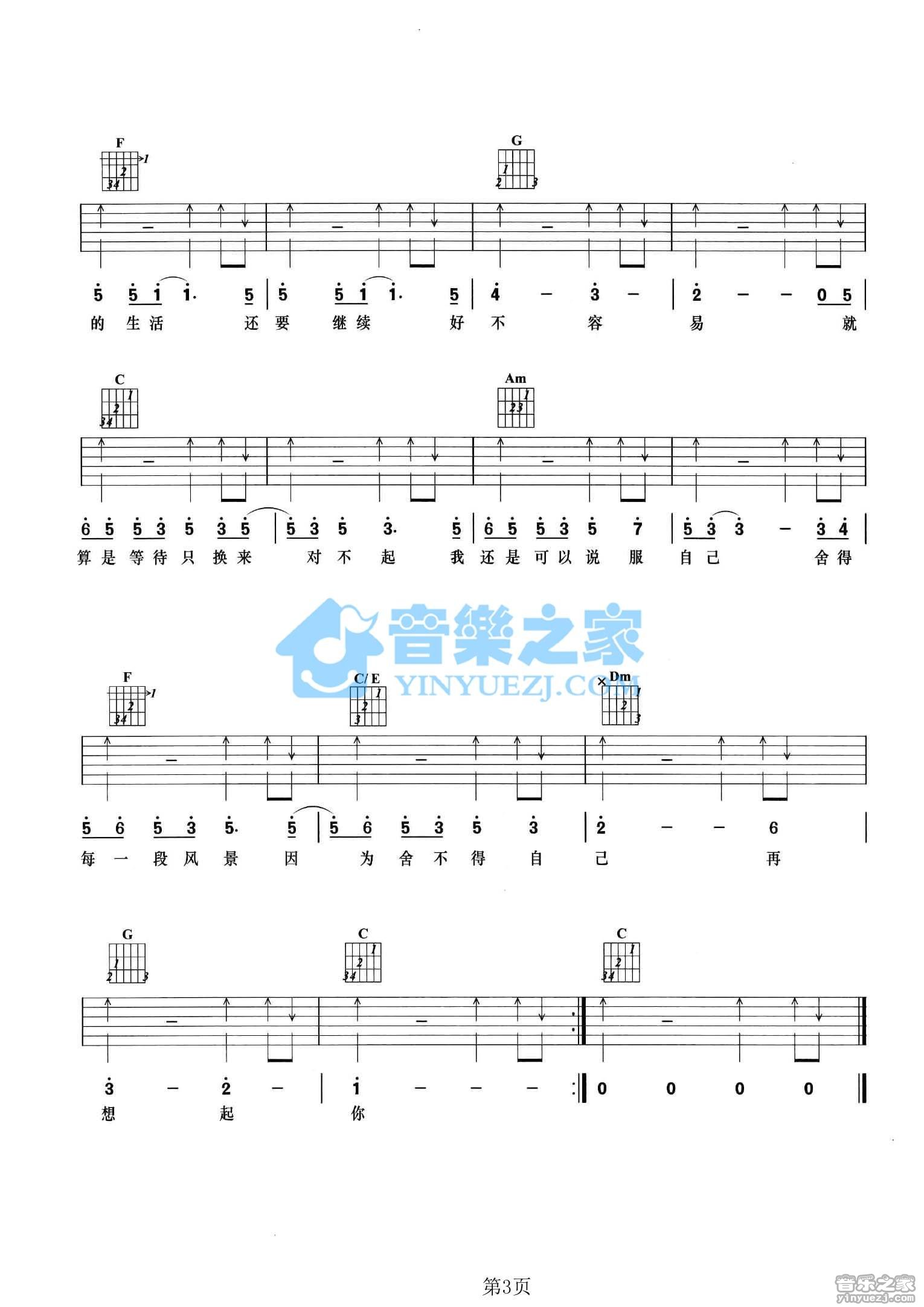 好不容易吉他谱_张靓颖_音乐之家_C调