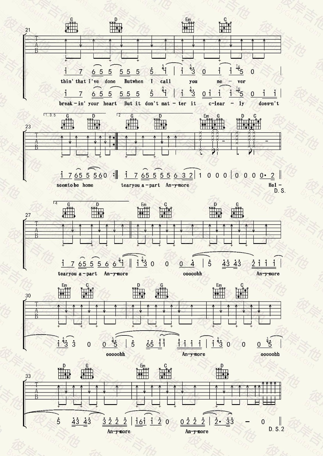 hello吉他谱_Adele_彼岸吉他_G调