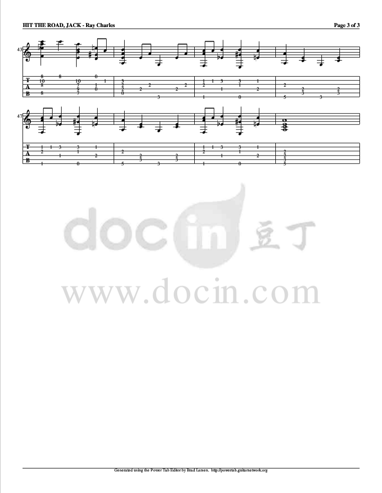 hit the road jack吉他谱_RayCharles_hittheroadjack吉他指弹谱原_豆丁网_调_hittheroadjack