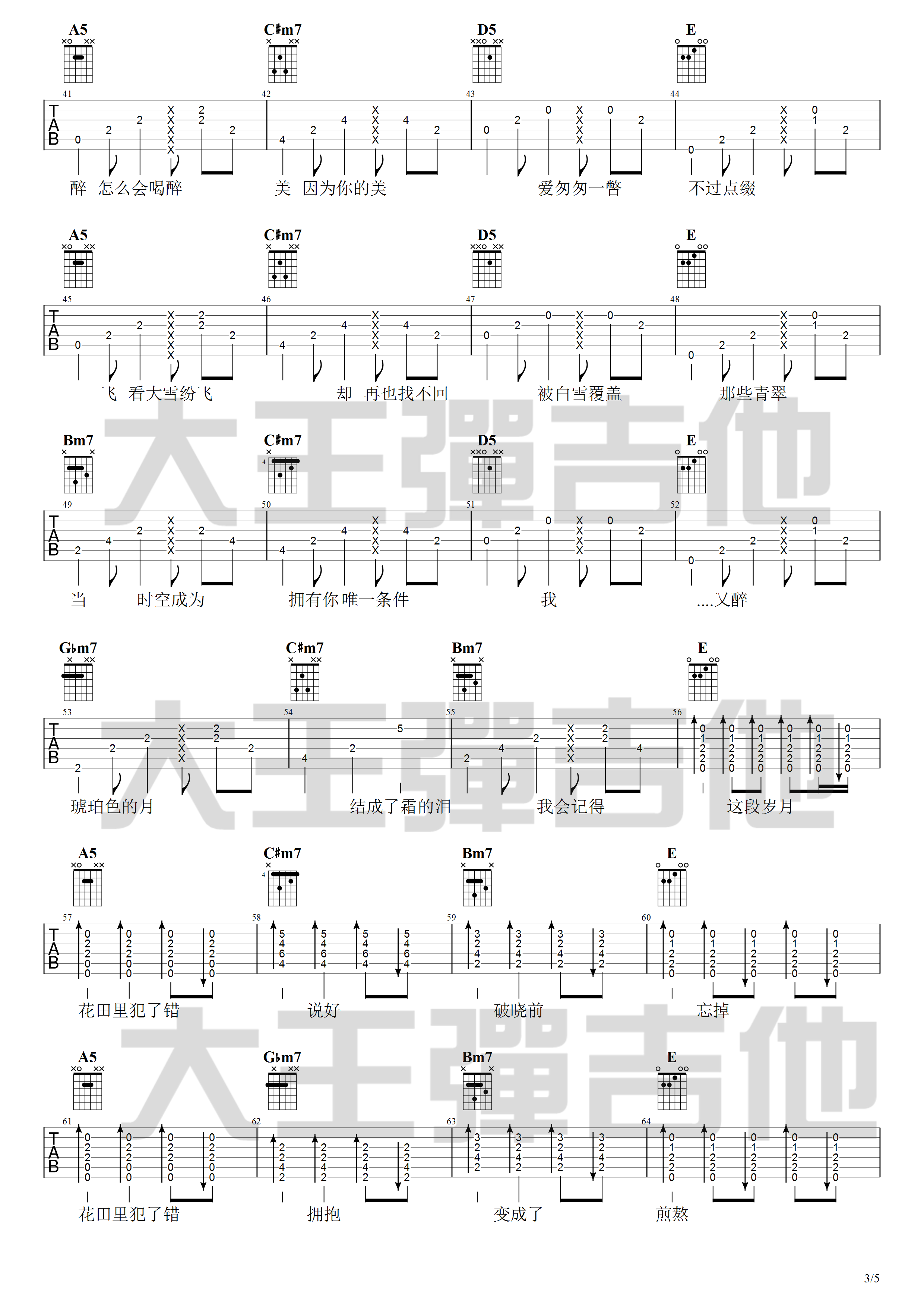 花田错吉他谱_王力宏_大王弹吉他_A调