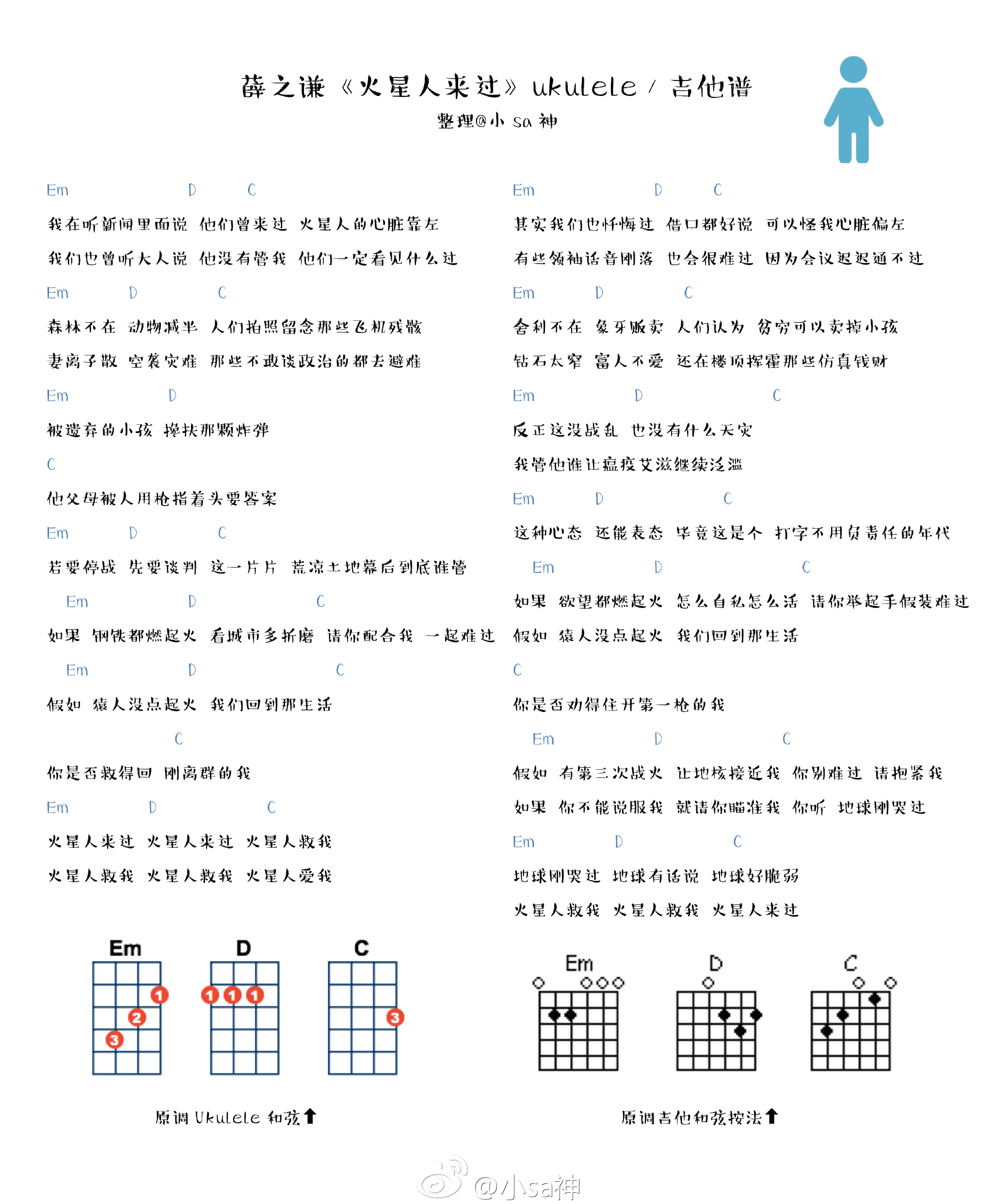 火星人来过吉他谱_薛之谦_小Sa神_C调
