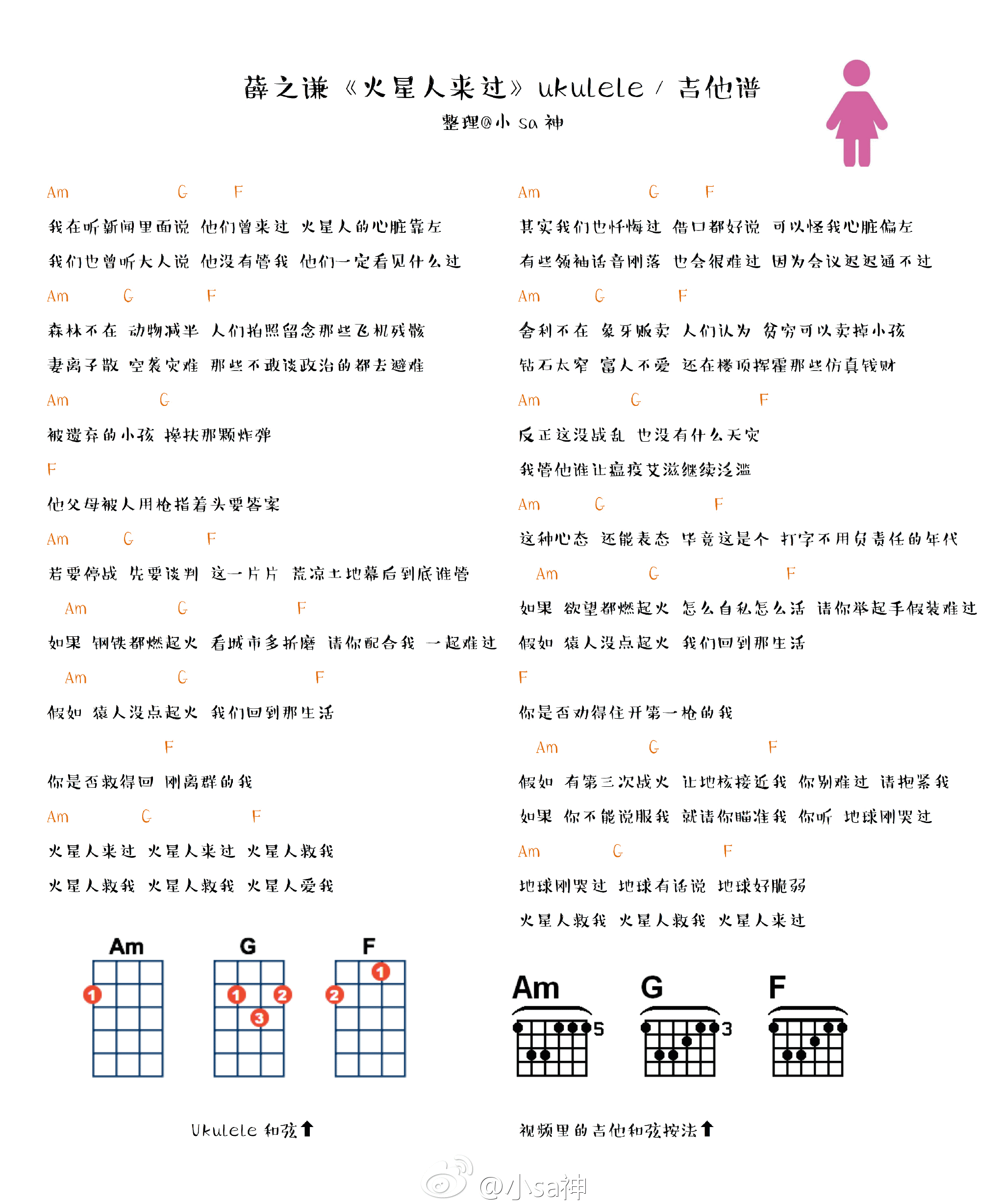 火星人来过吉他谱_薛之谦_小Sa神_C调