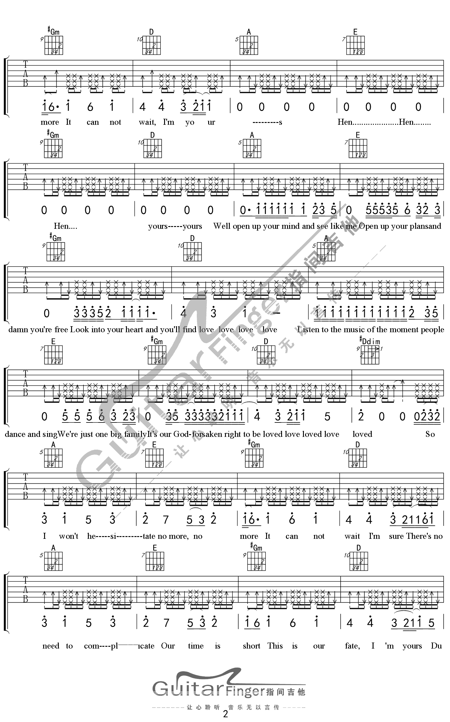i'm yours吉他谱_JasonMraz_i&039myours_指间吉他_B调_imyours