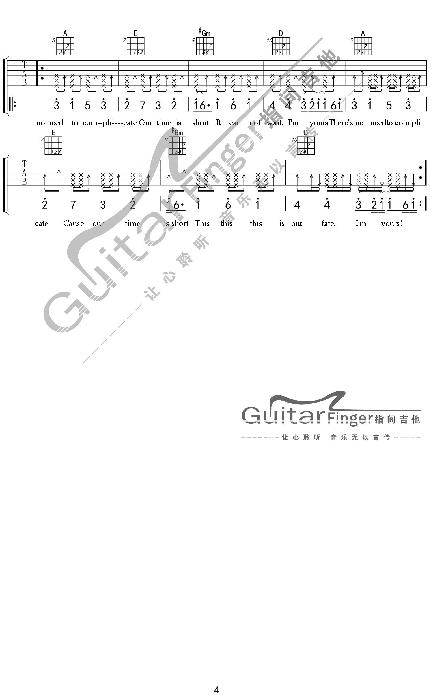 i'm yours吉他谱_JasonMraz_i&039myours_指间吉他_B调_imyours